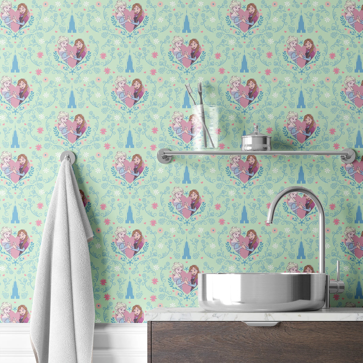 Disney Frozen Sisterly Bond on Green Wallpaper
