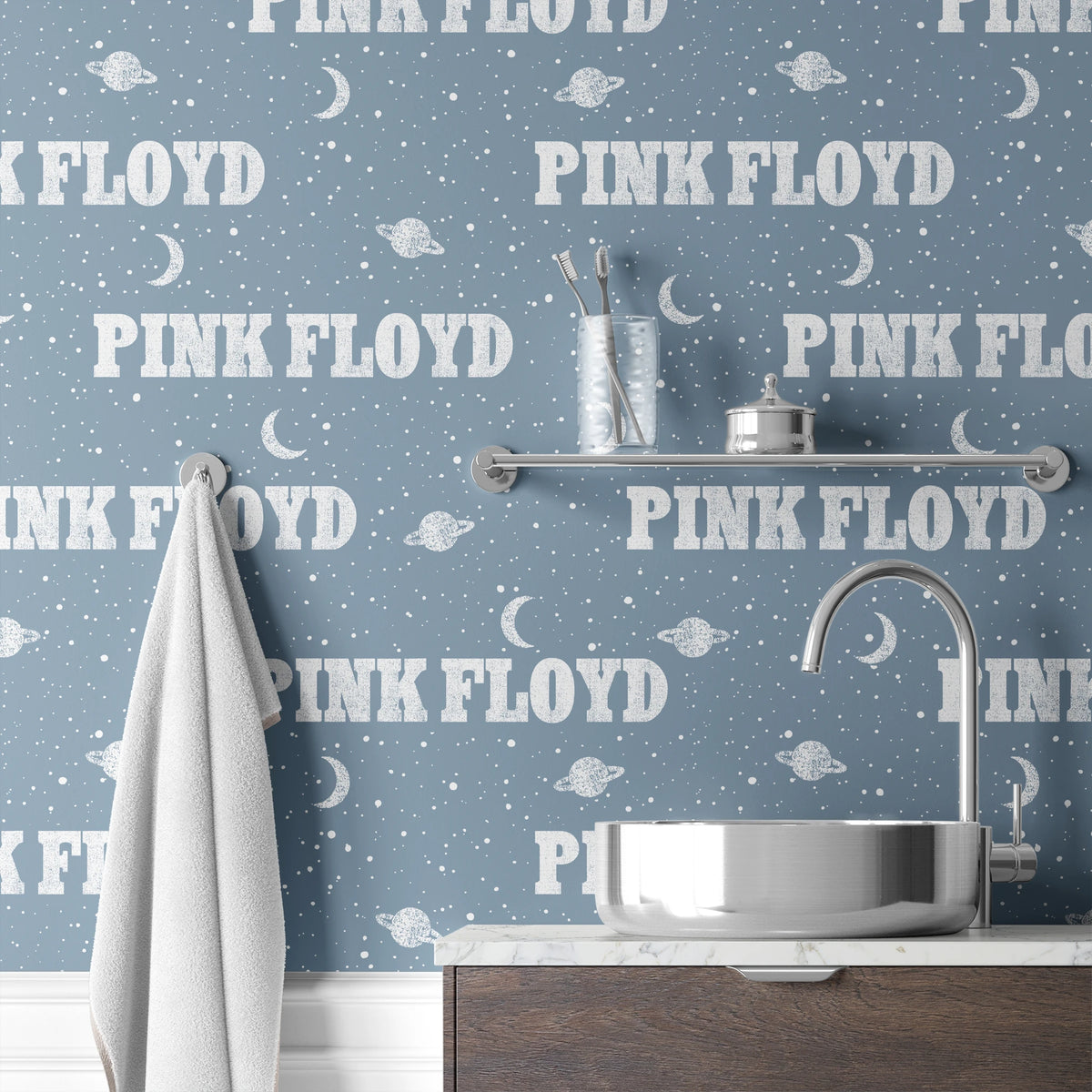 Pink Floyd Planets and Moons on Blue Wallpaper