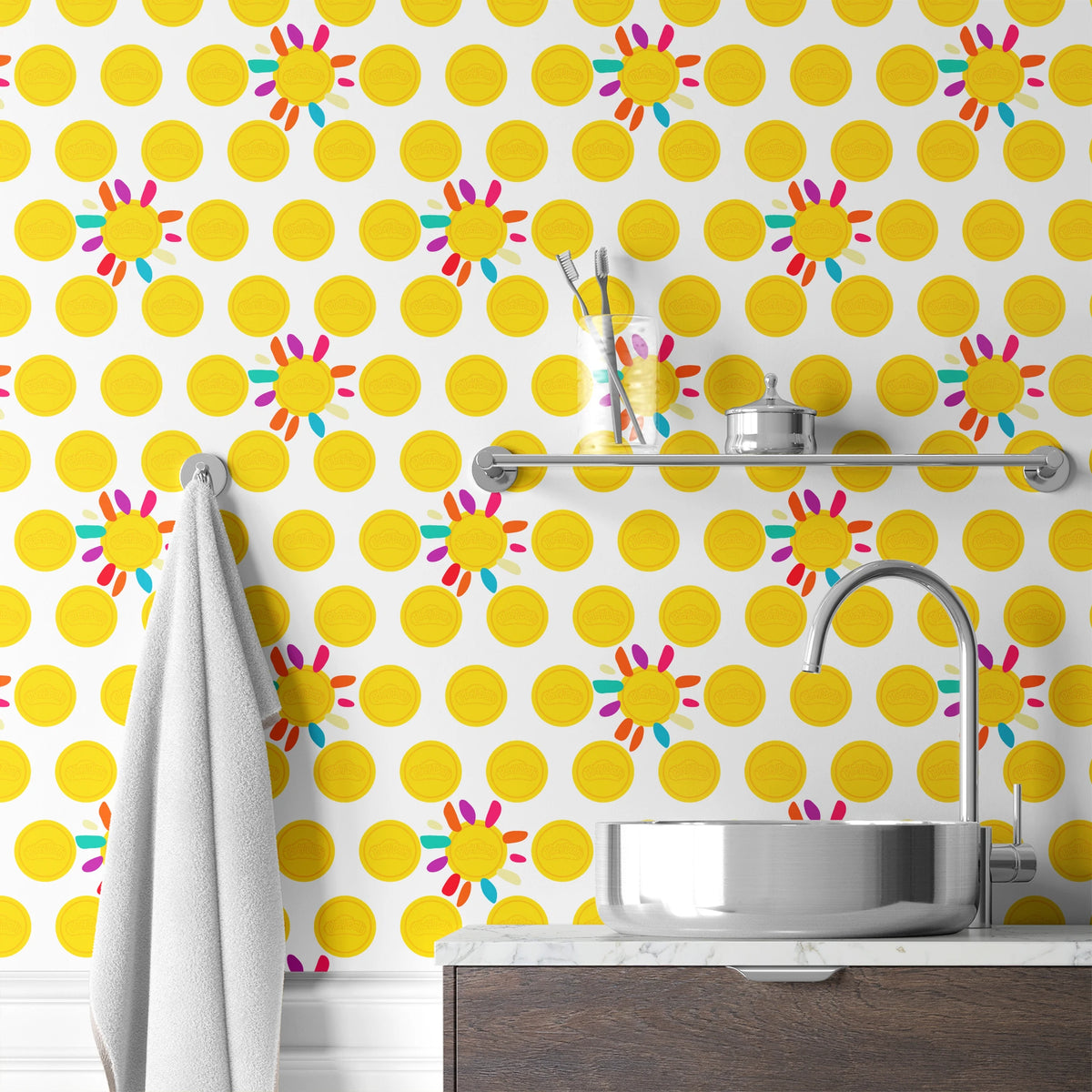 Hasbro Play-Doh Bright Suns on White Wallpaper