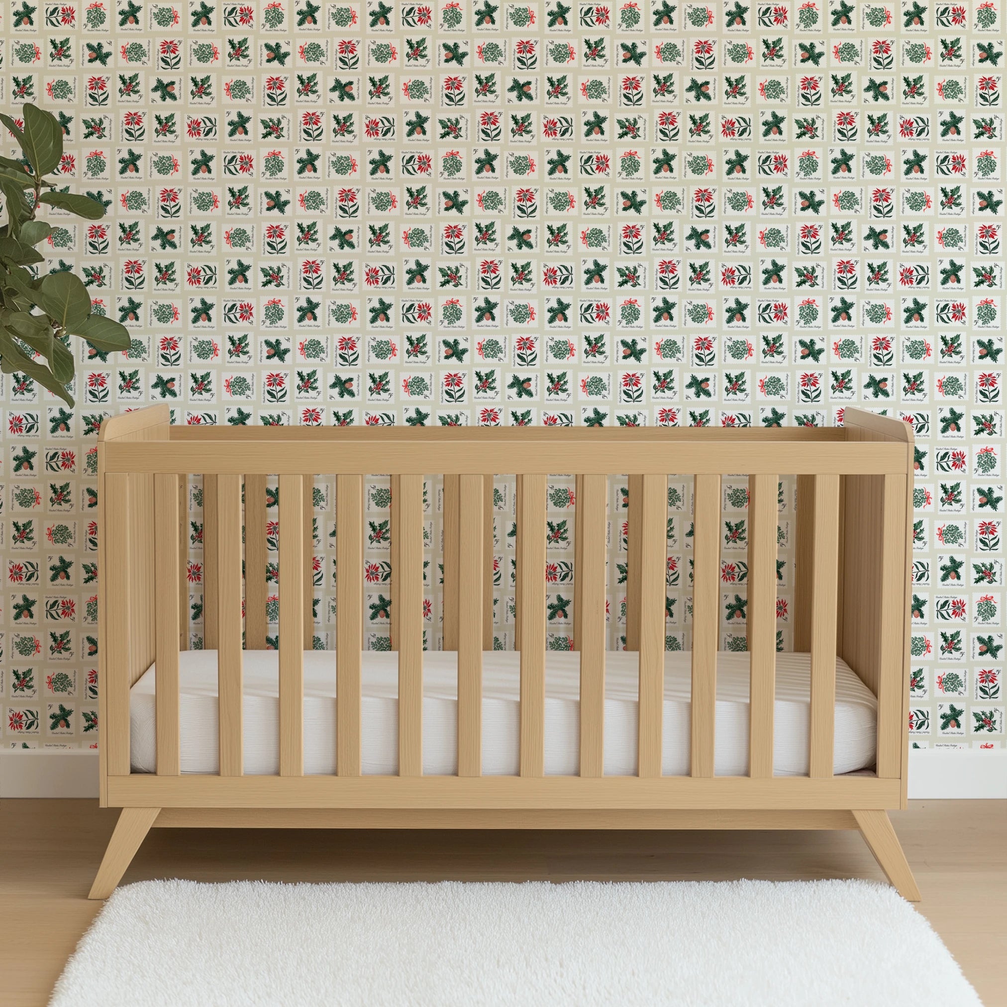 USPS Holiday Botanicals Stamp Collage on Cream Wallpaper