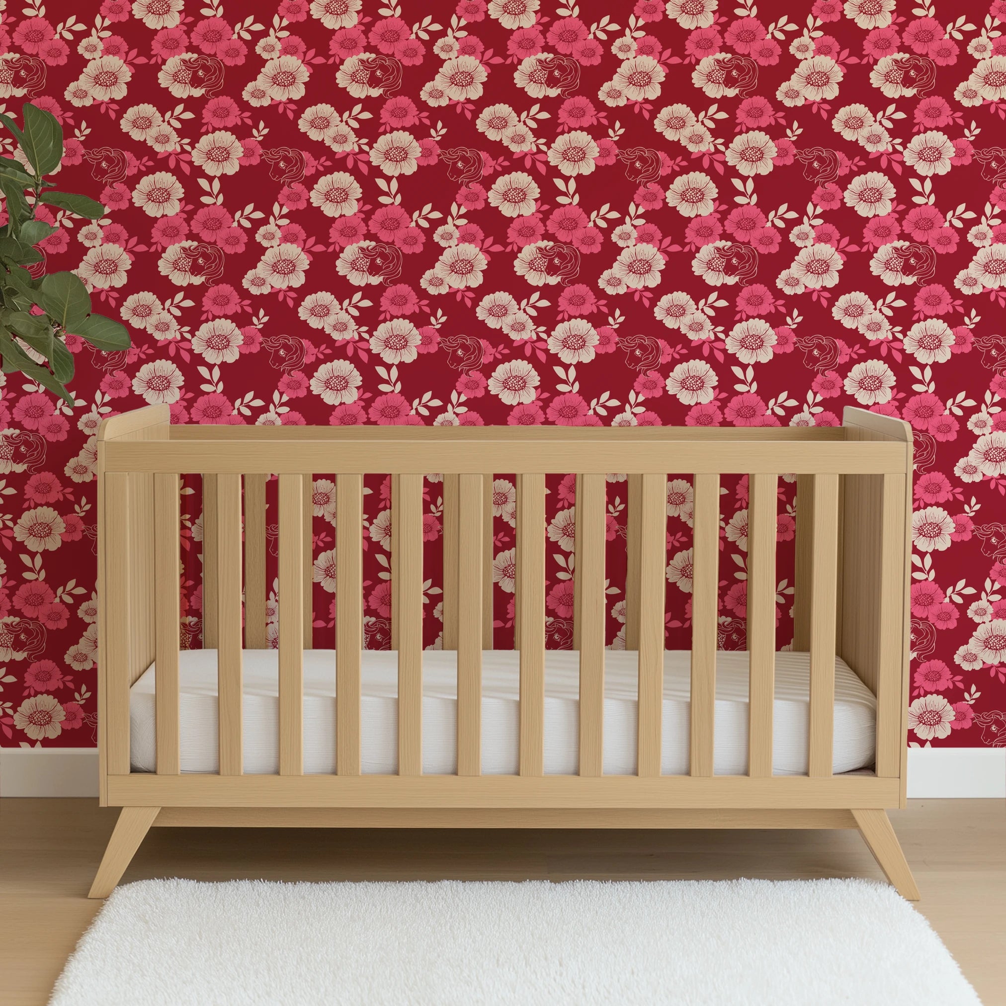 Hasbro My Little Pony Floral Silhouettes on Pink Wallpaper