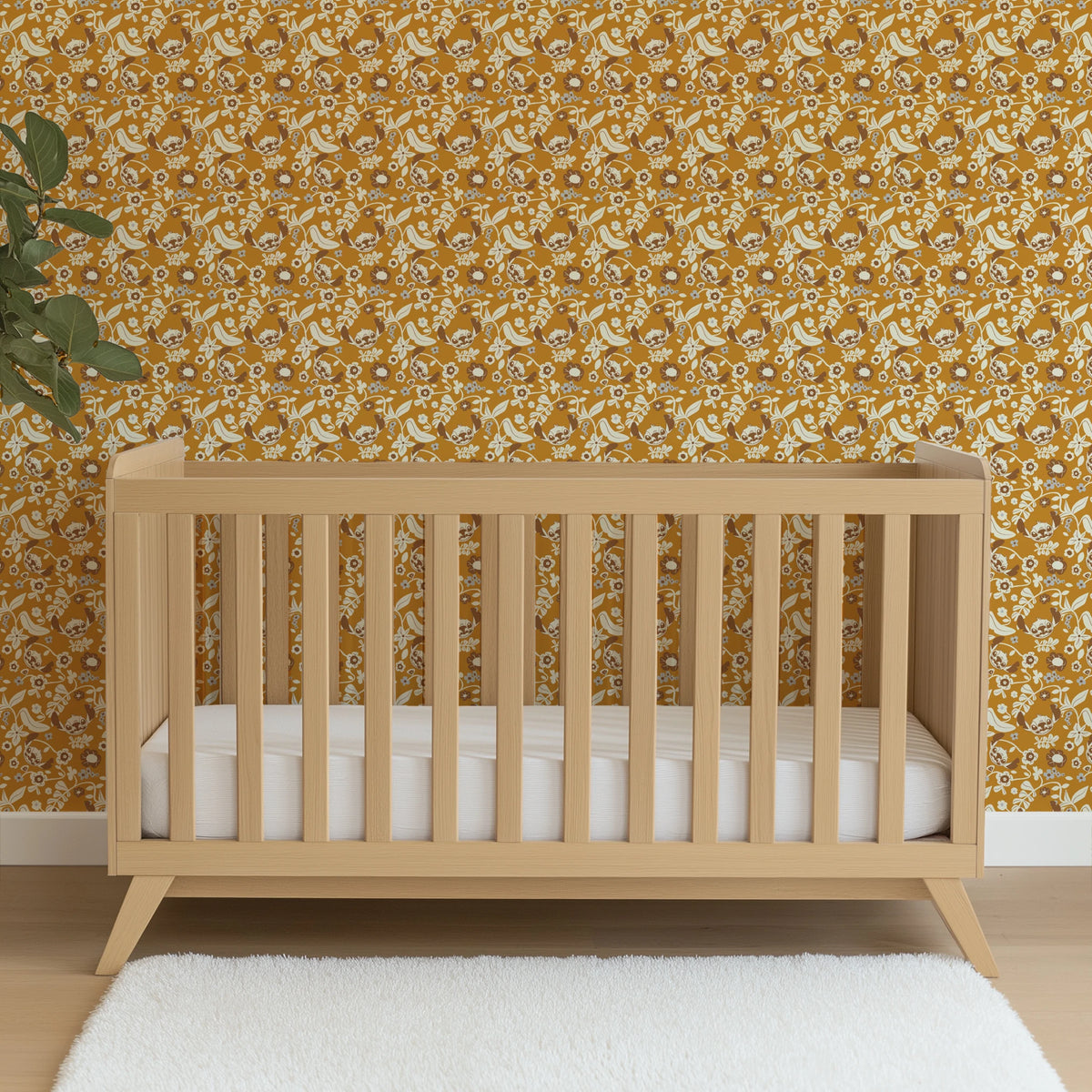 Disney Stitch Florals on Yellow Wallpaper