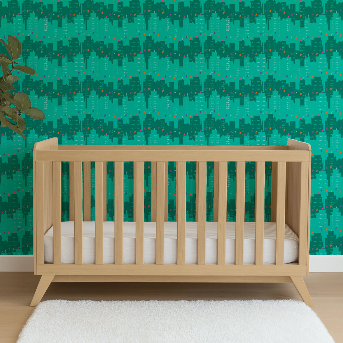 Disney Jr's. SuperKitties Super Skyline on Teal Wallpaper