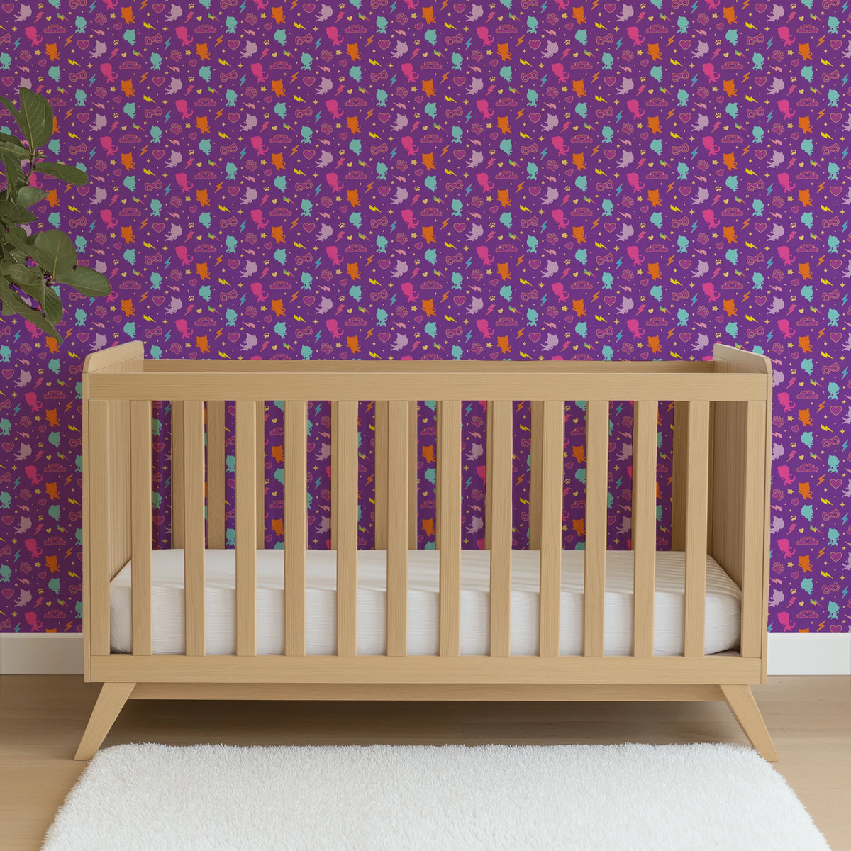 Disney Jr's. SuperKitties Pawsome Characters on Purple Wallpaper