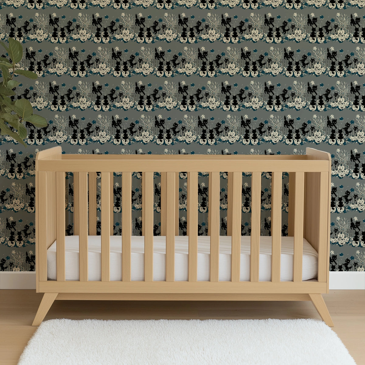 Spooky Cats on Mummy Gray Wallpaper