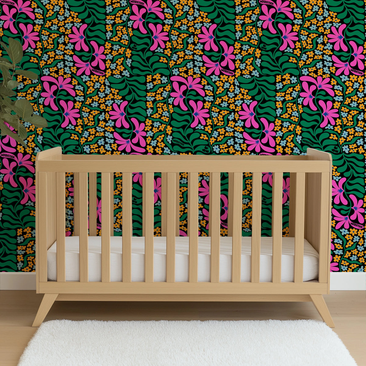 Woodstock Florals in Pink & Green Wallpaper