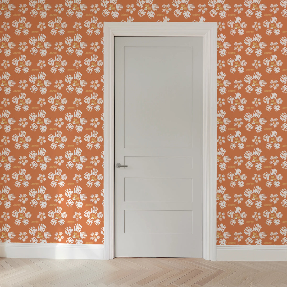 Woodstock Peace, Love, Music Florals on Tan Wallpaper