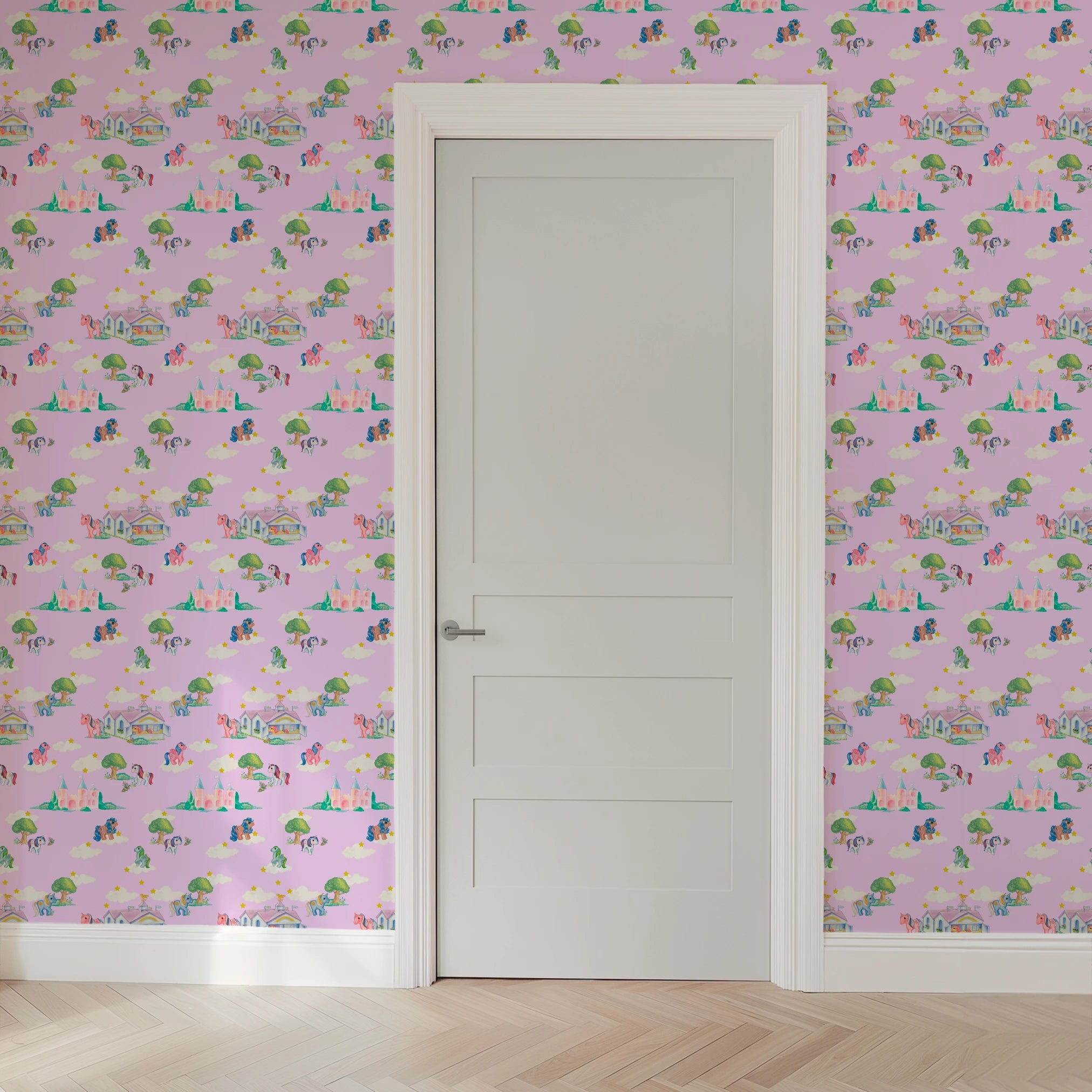 Hasbro My Little Pony Vintage Castles on Lavender Wallpaper