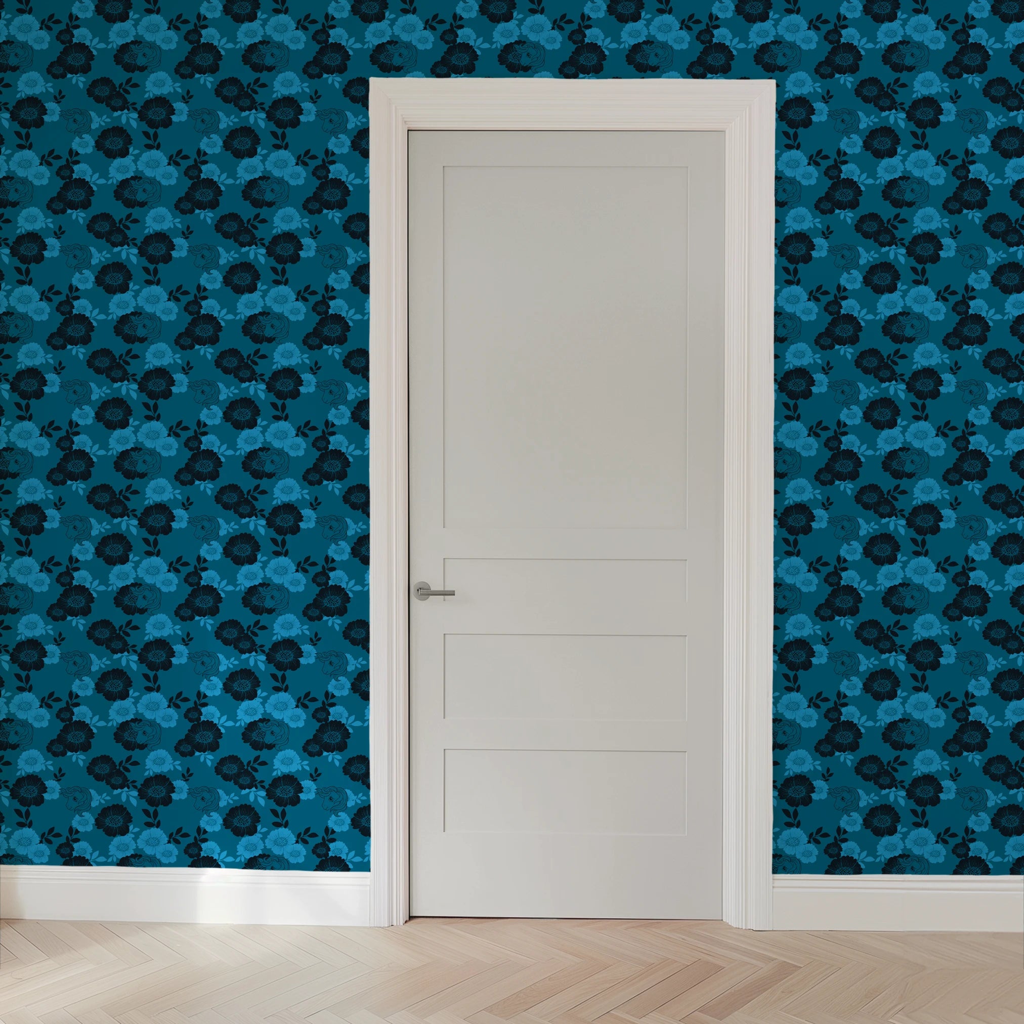 Hasbro My Little Pony Floral Silhouettes on Blue Wallpaper