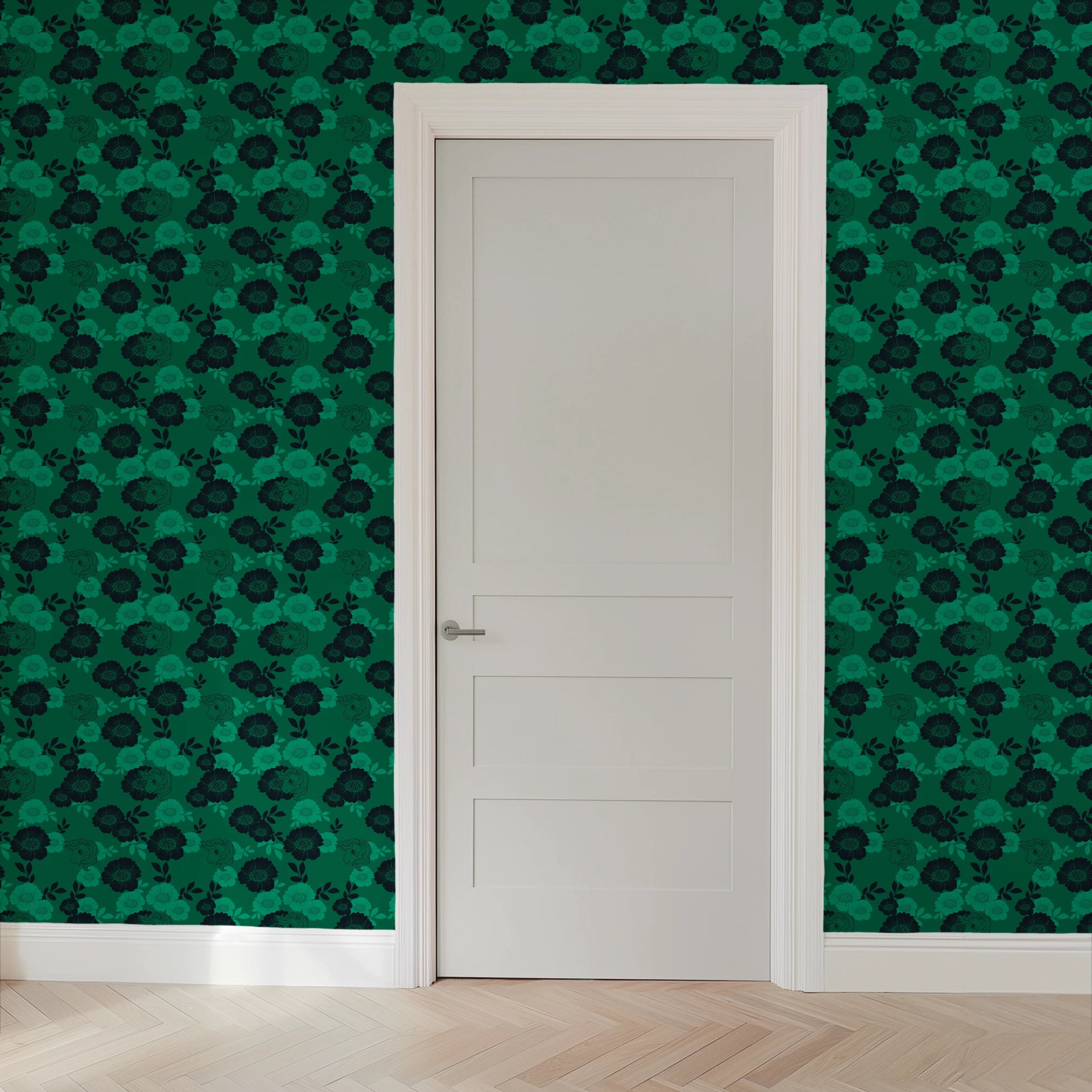 Hasbro My Little Pony Floral Silhouettes on Green Wallpaper