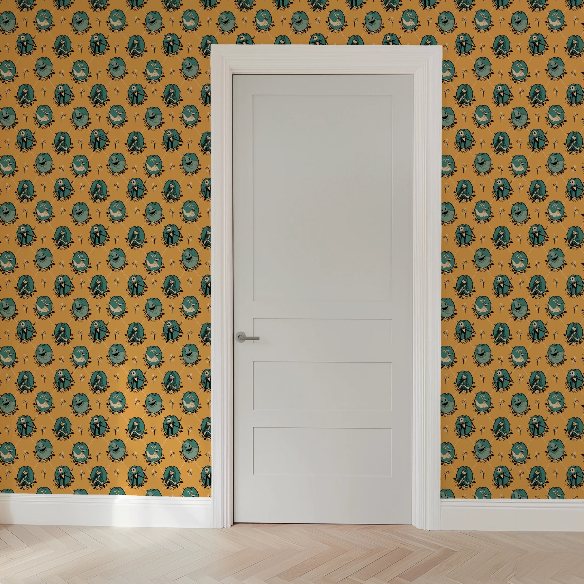 Disney Tim Burton's The Nightmare Before Christmas Frames on Gold Wallpaper