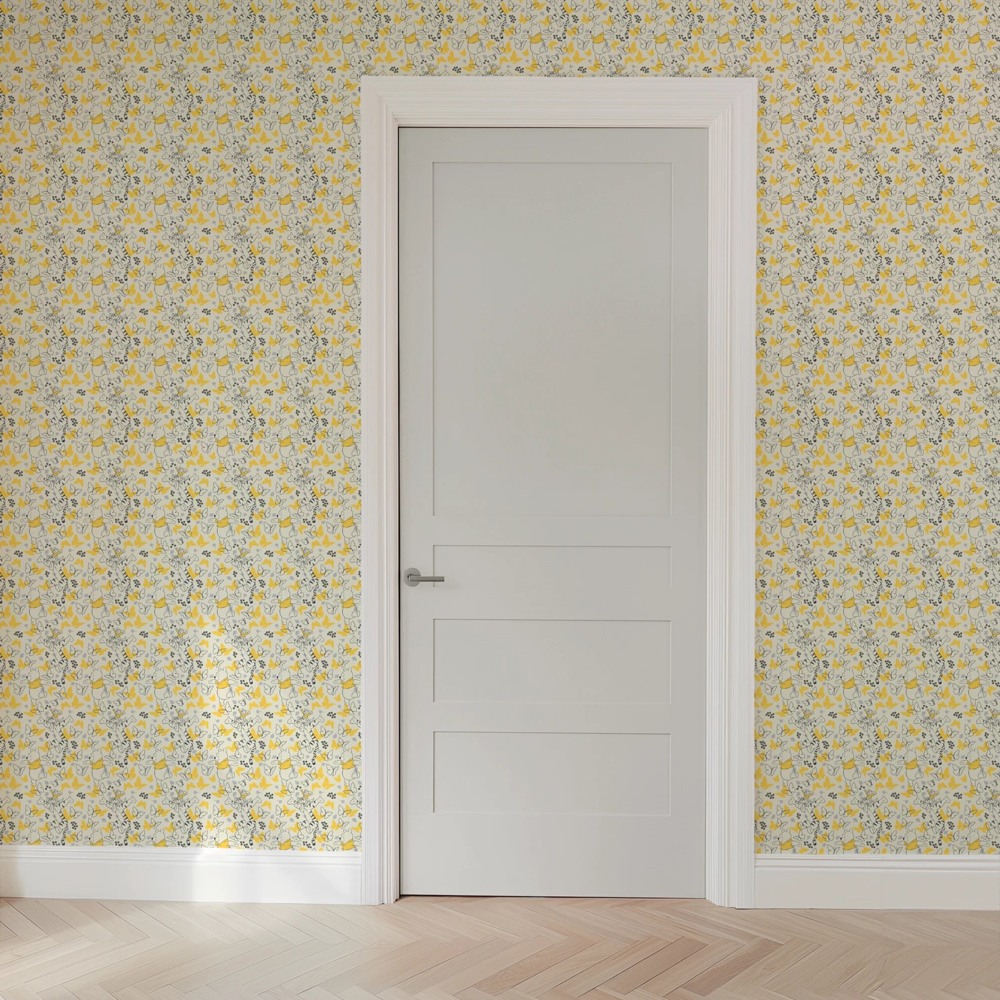 Disney Winnie the Pooh Butterflies and Florals Yellow Wallpaper