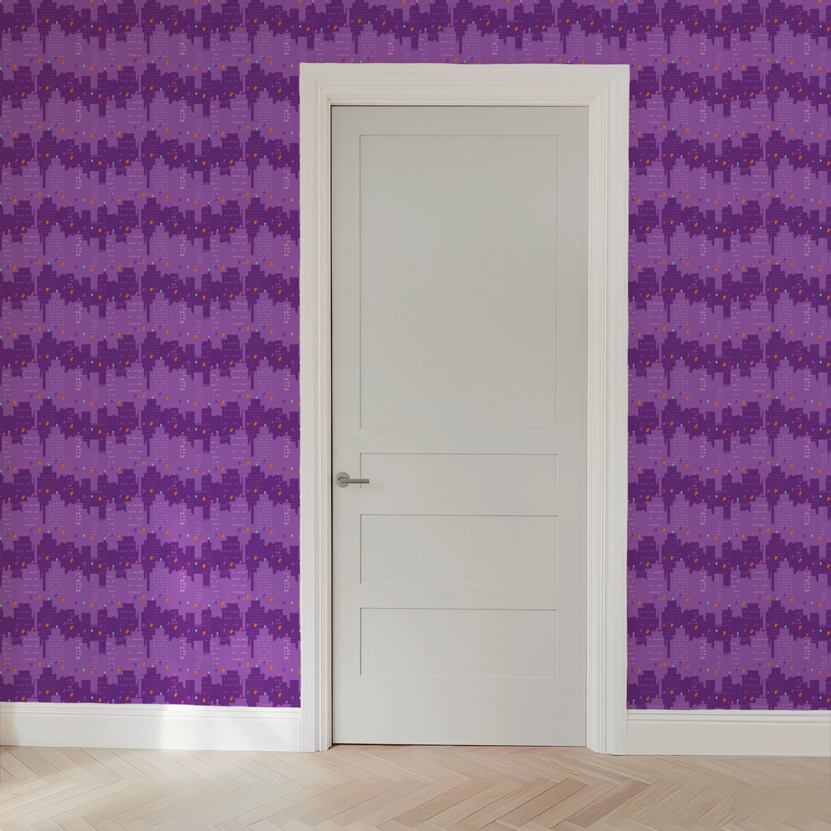 Disney Jr's. SuperKitties Super Skyline on Purple Wallpaper