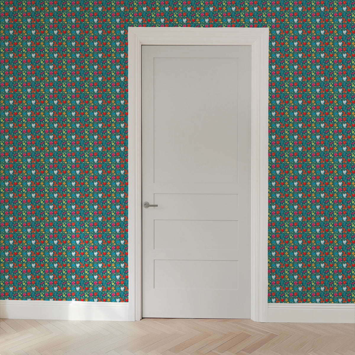 USPS Love Floral Stamps on Teal Wallpaper