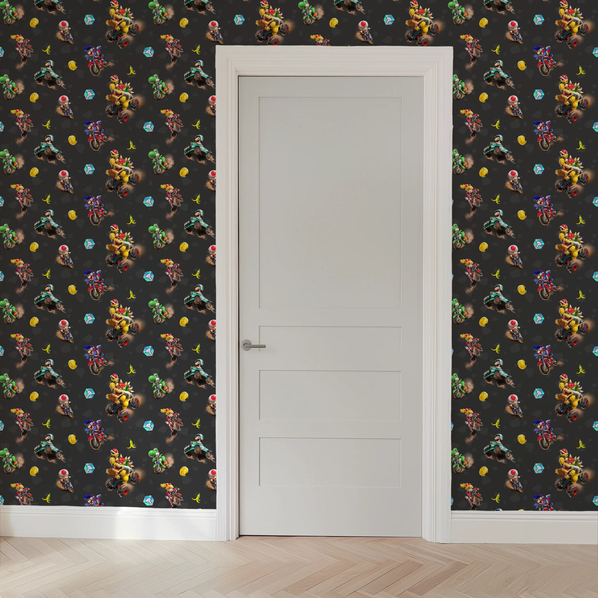 Mario Kart™ World 3D Friends in Action on Dark Grey Wallpaper