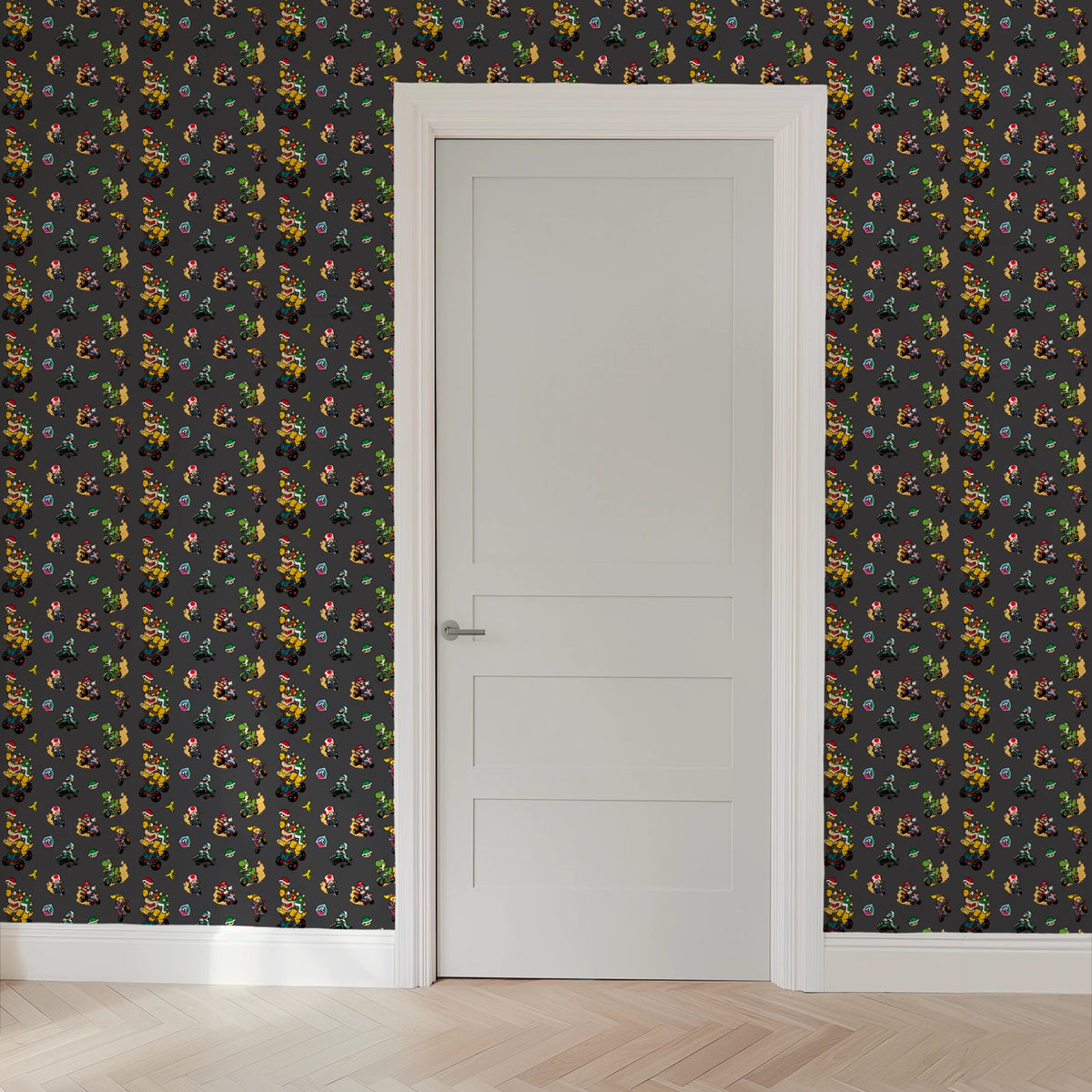 Mario Kart™ World 2D Friends in Action on Dark Grey Wallpaper