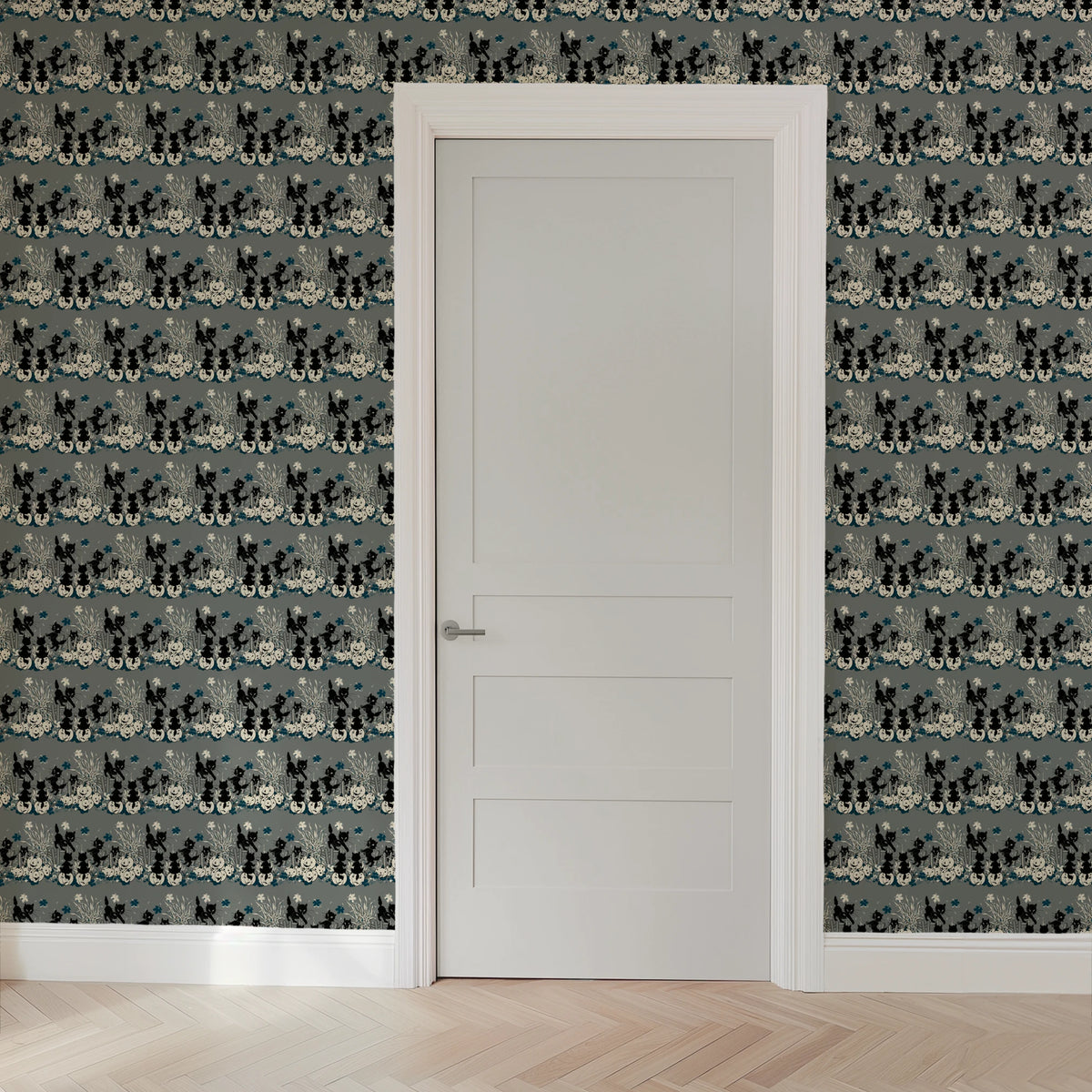 Spooky Cats on Mummy Gray Wallpaper
