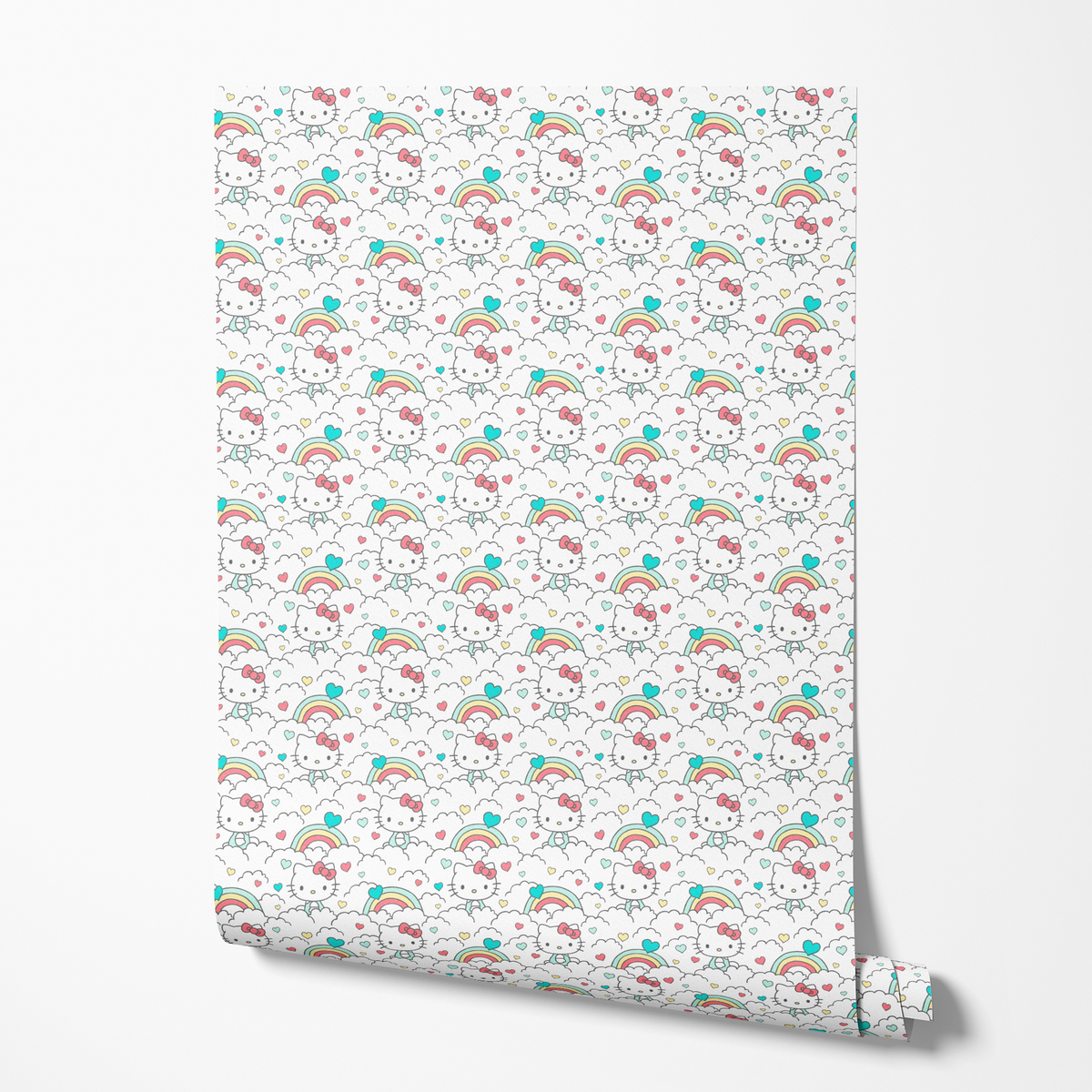 Hello Kitty® Clouds with Rainbows Hearts Wallpaper