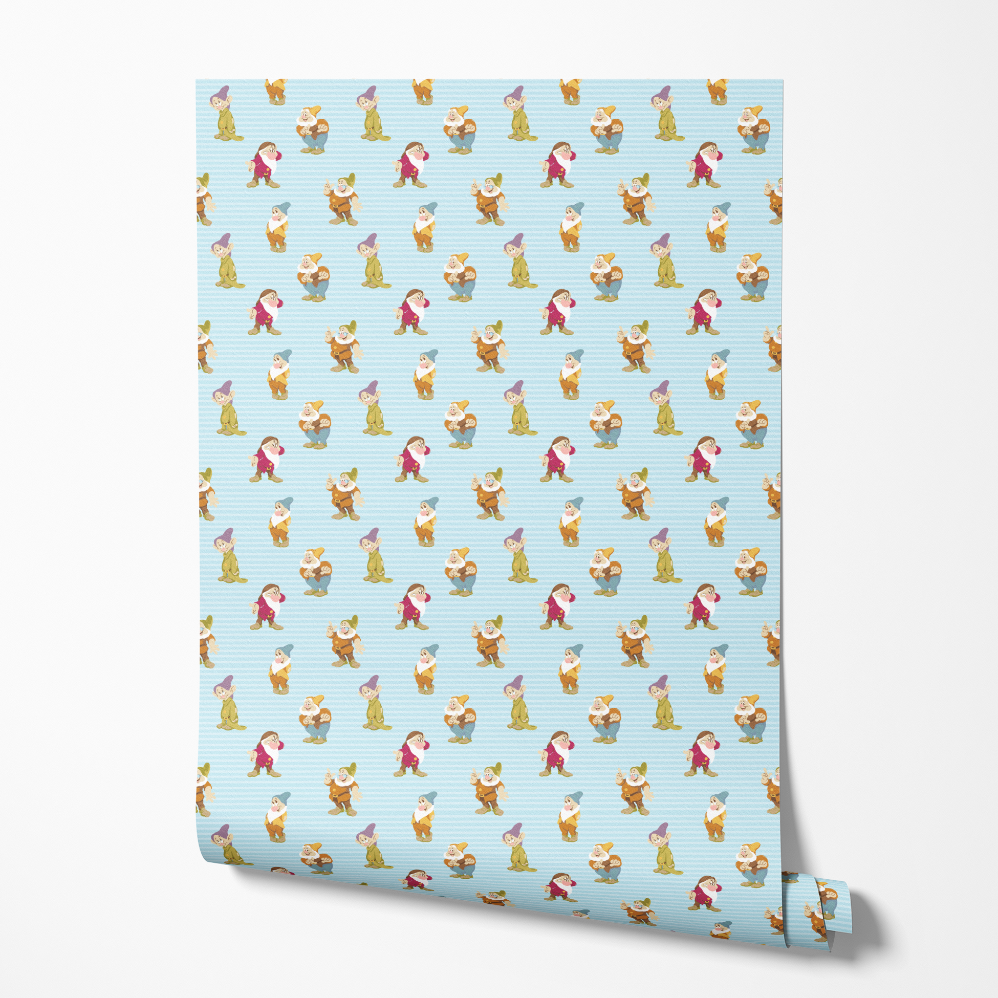 Disney Snow White Seven Dwarfs Pattern on Blue Stripes | Peel 