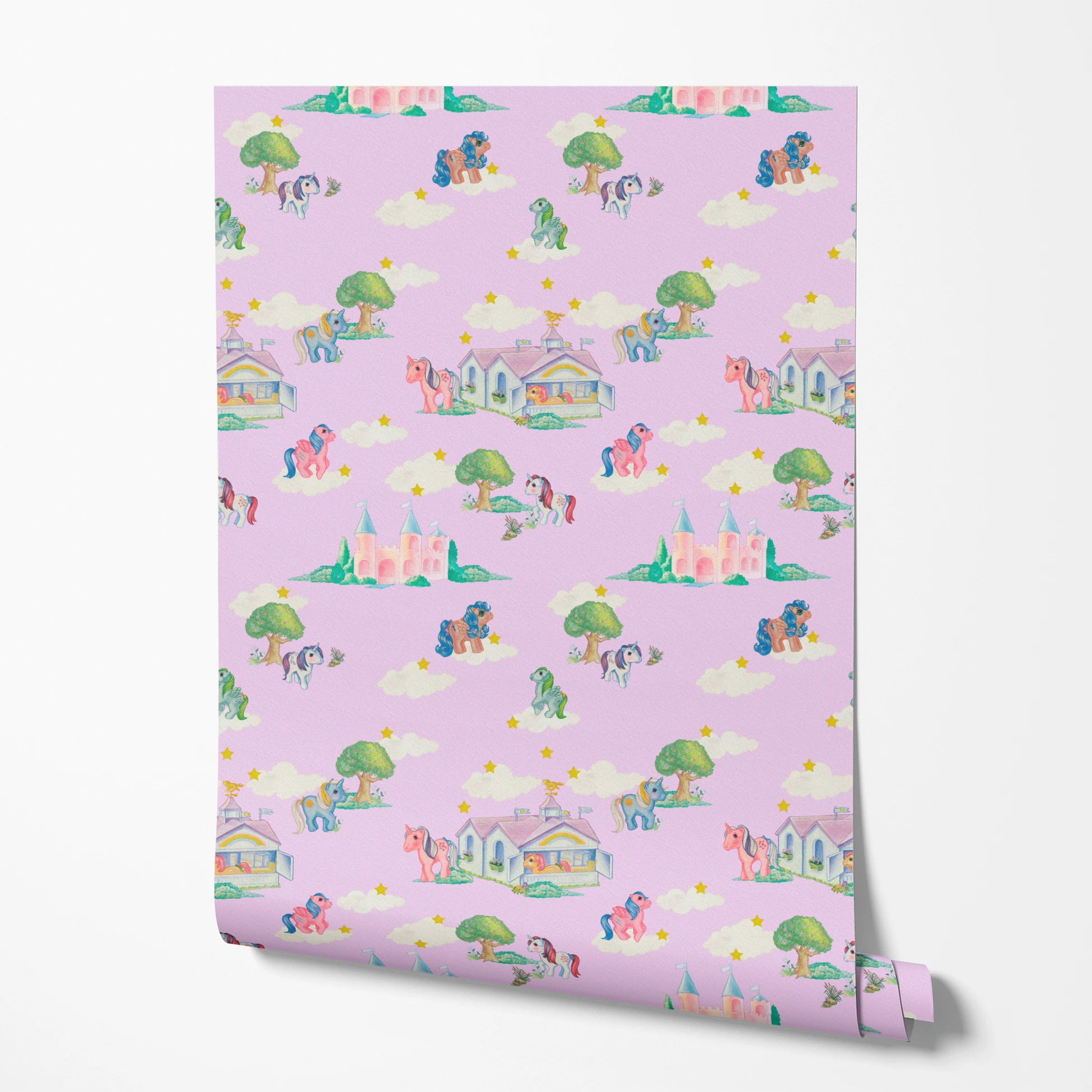 Hasbro My Little Pony Vintage Castles on Lavender Wallpaper