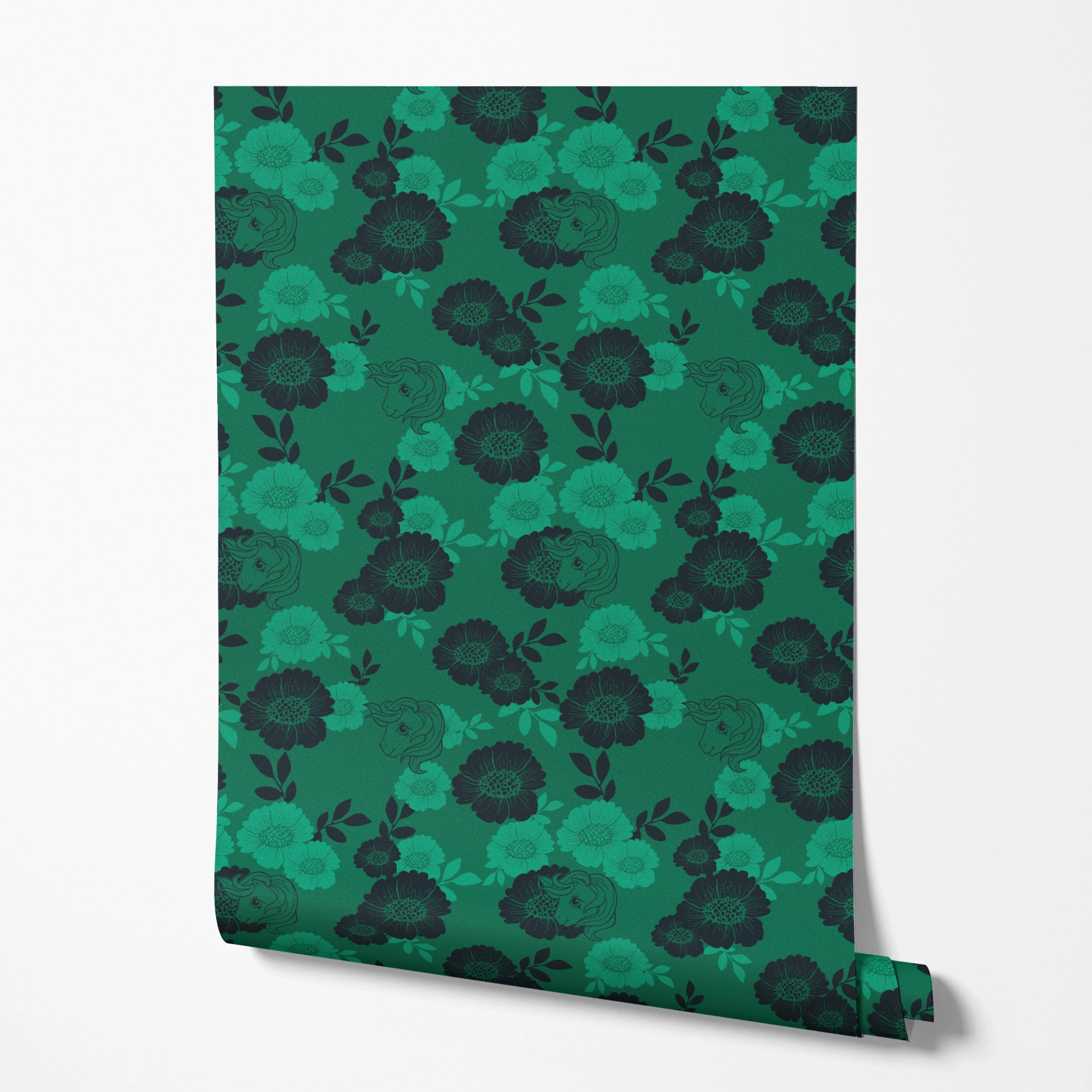 Hasbro My Little Pony Floral Silhouettes on Green Wallpaper