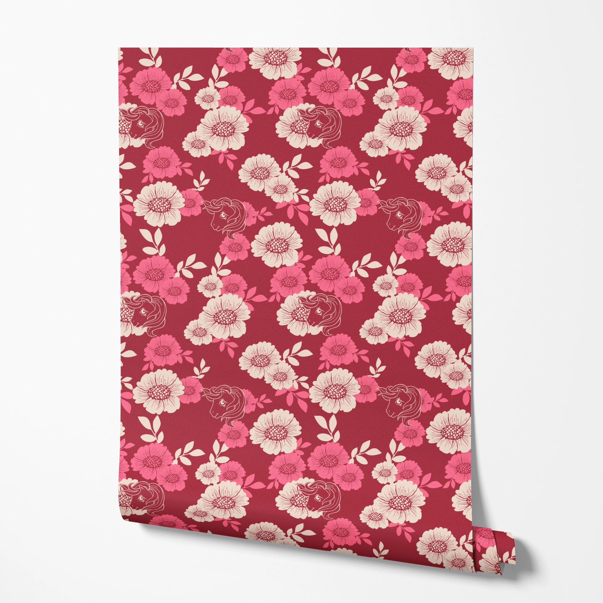 Hasbro My Little Pony Floral Silhouettes on Pink Wallpaper