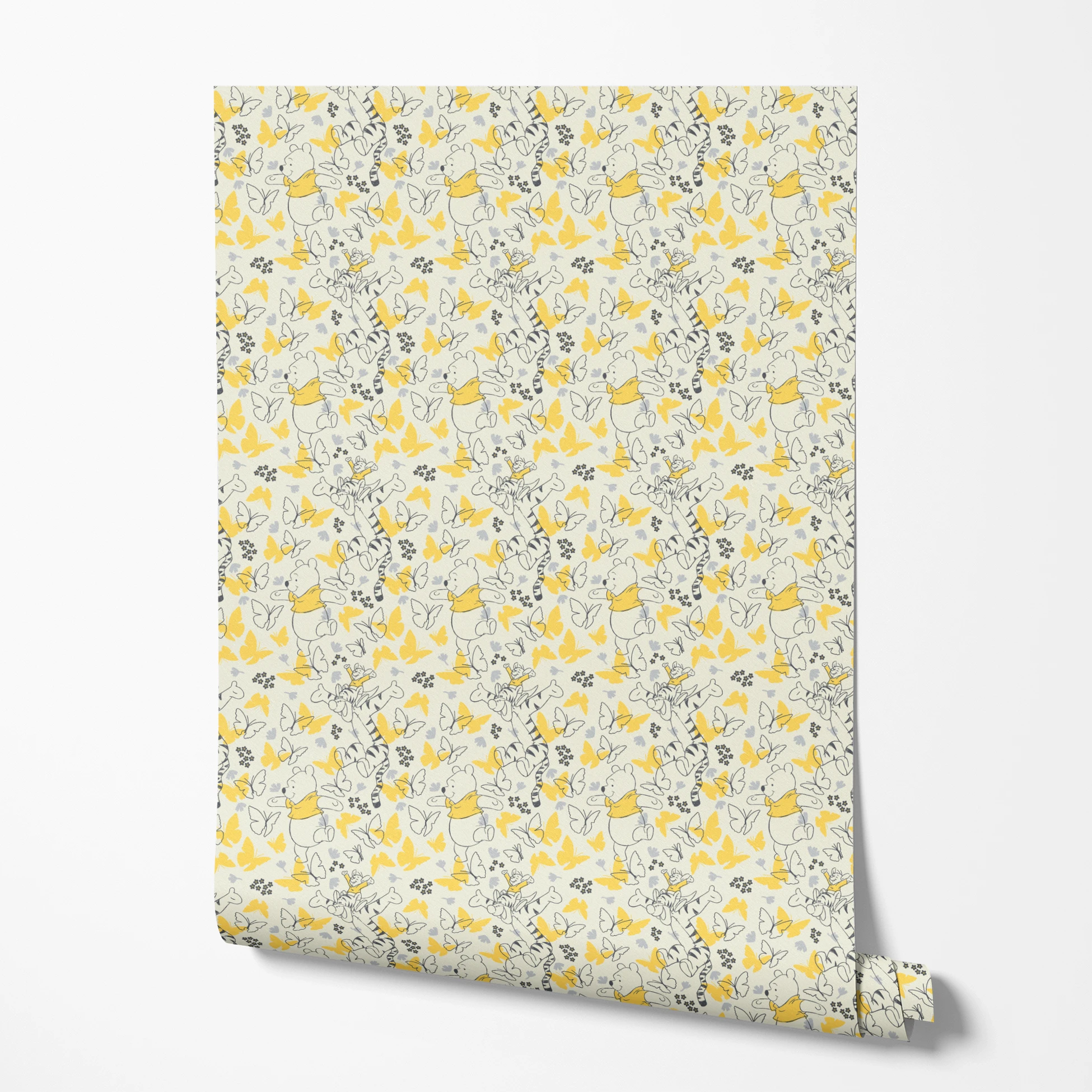 Disney Winnie the Pooh Butterflies and Florals Yellow Wallpaper