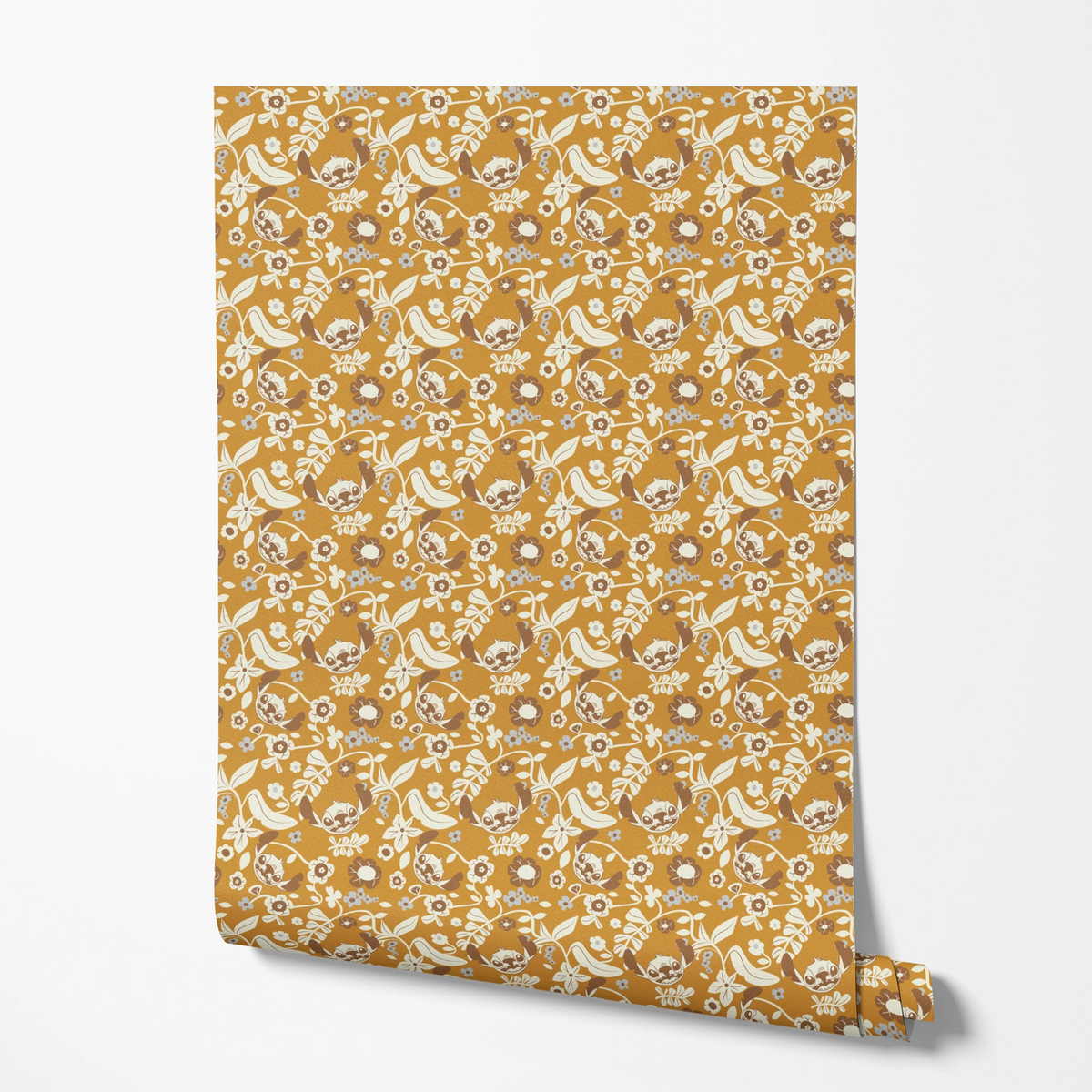 Disney Stitch Florals on Yellow Wallpaper