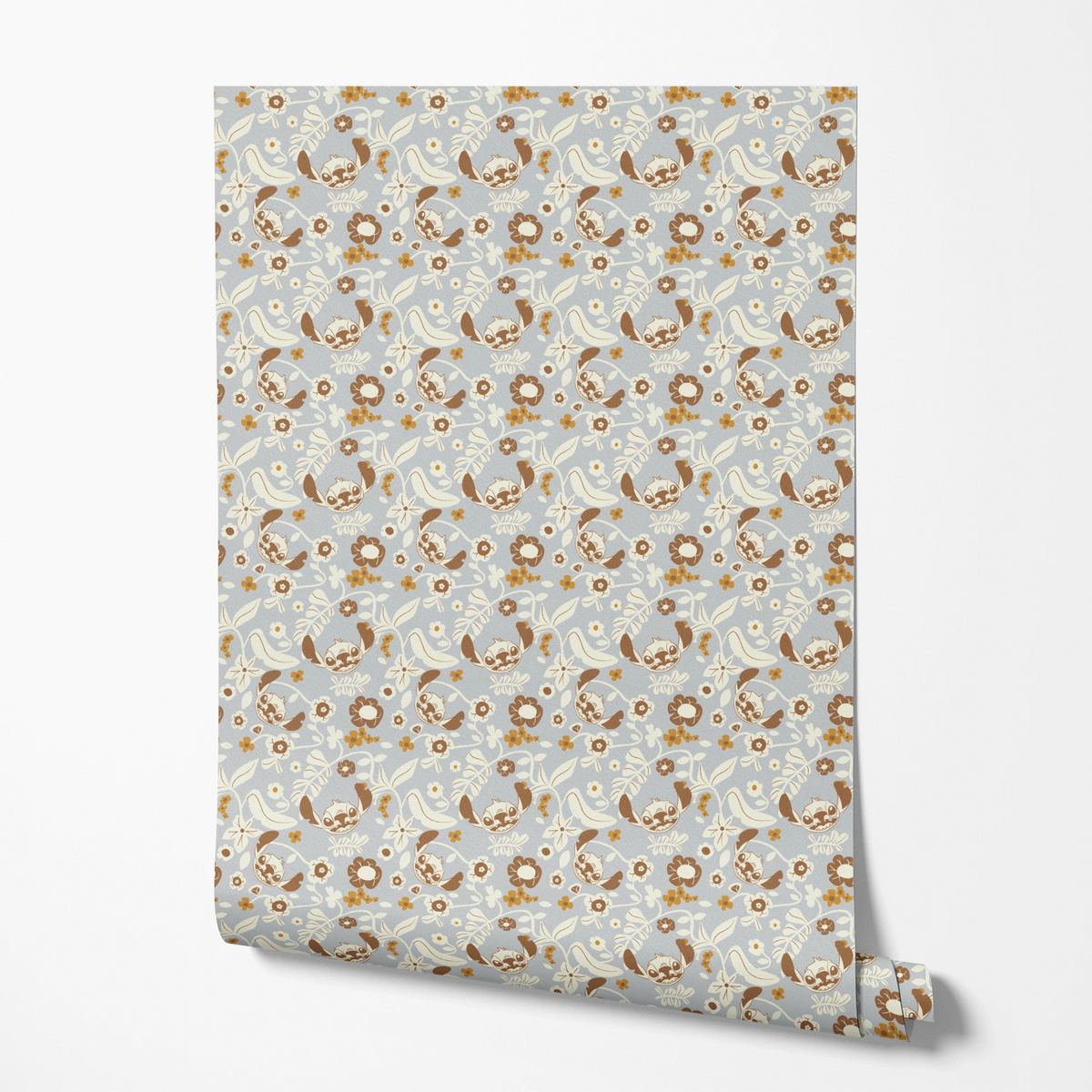 Disney Stitch Florals on Purple Wallpaper