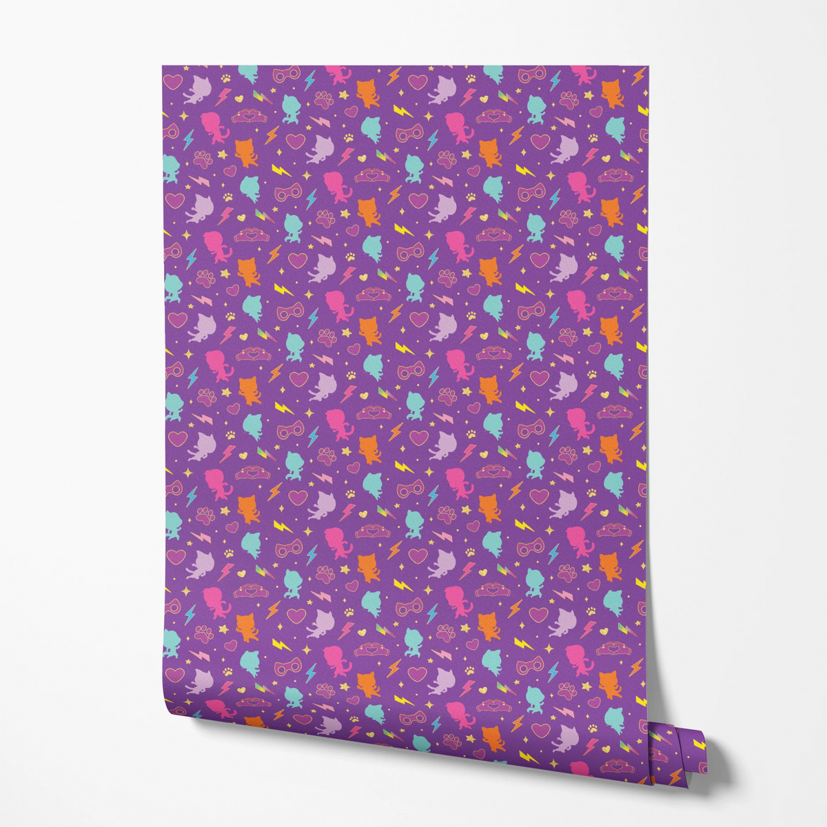 Disney Jr's. SuperKitties Pawsome Characters on Purple Wallpaper