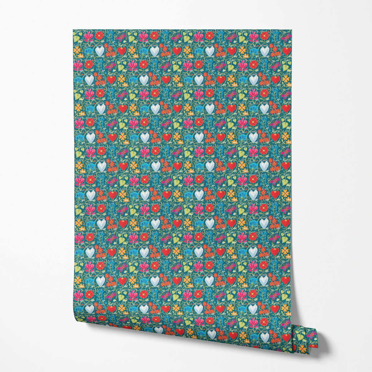 USPS Love Floral Stamps on Teal Wallpaper