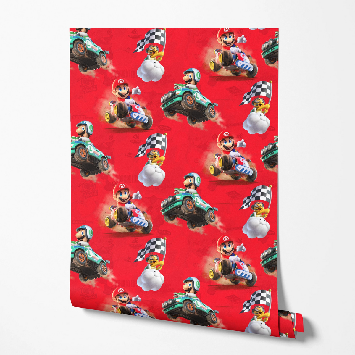 Mario Kart™ World 3D Mario and Luigi on Red Wallpaper