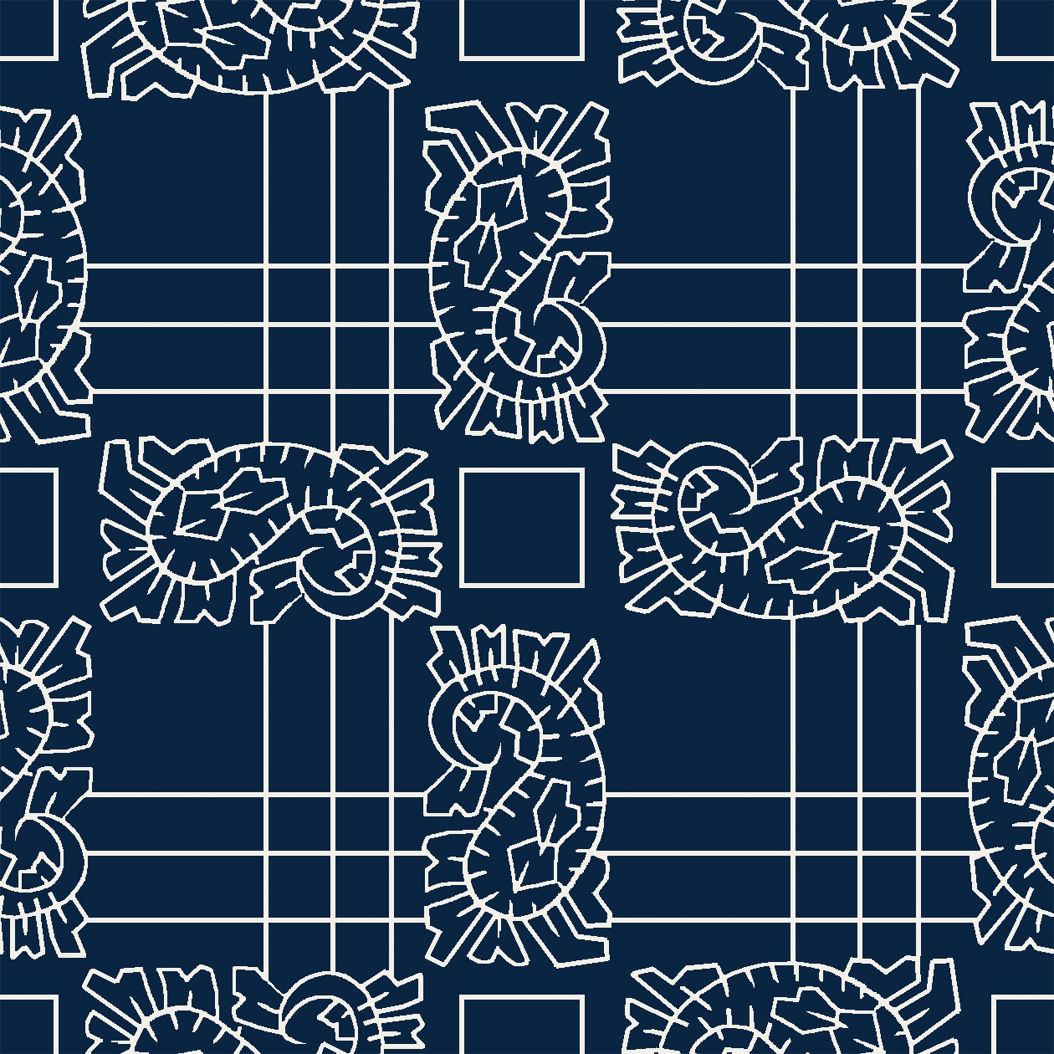 Freehand white plaid lines on a dark navy blue background