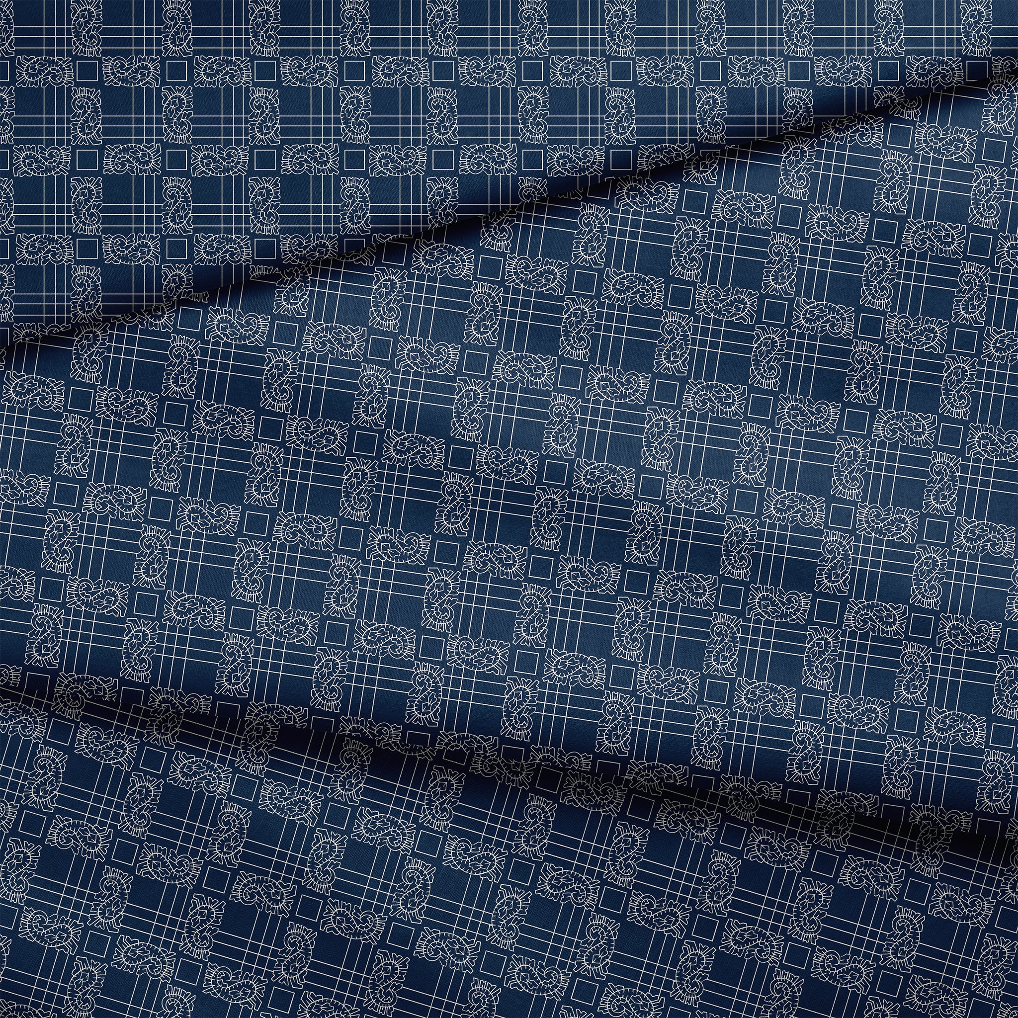 Midnight Sketch - Navy Blue Plaid Fabric