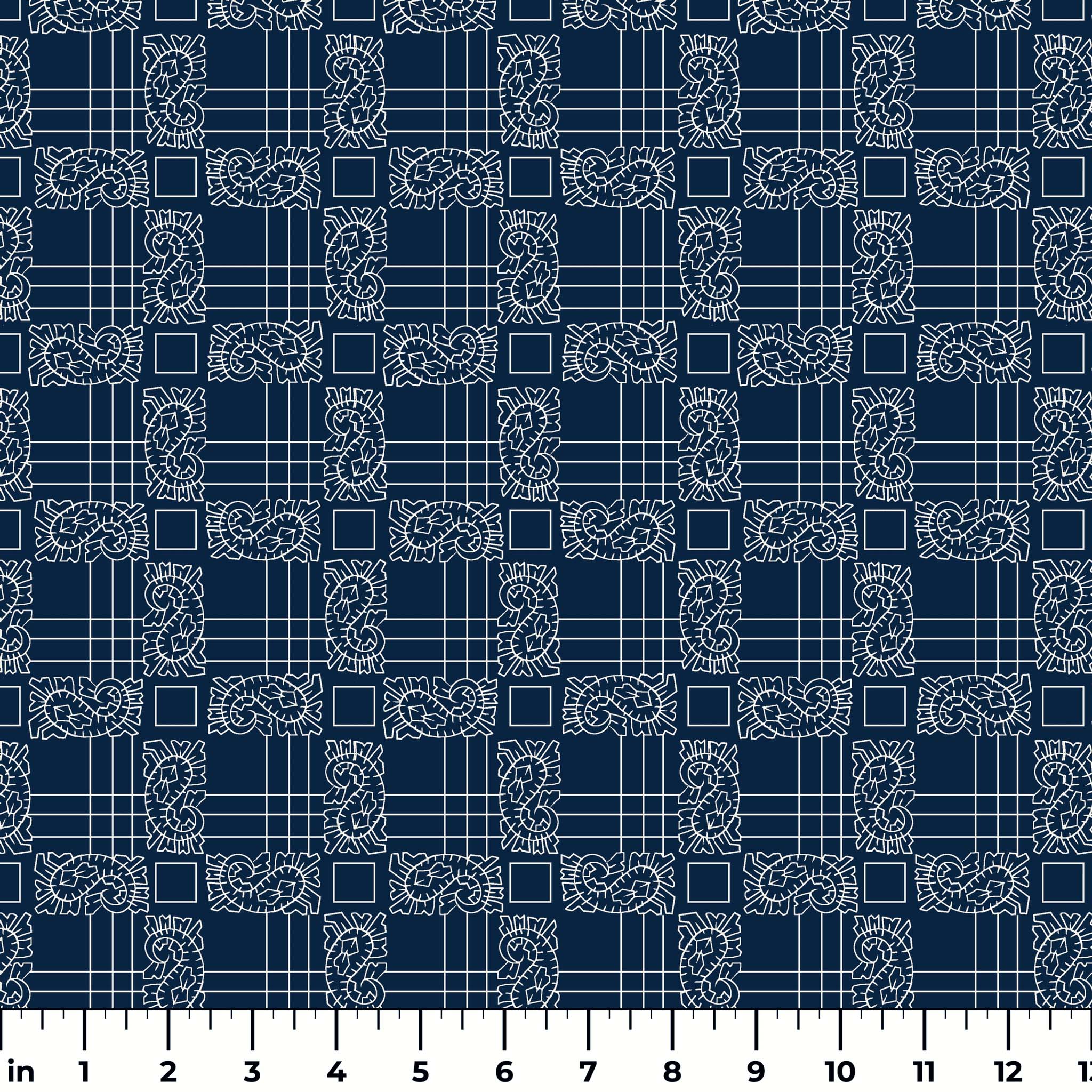 Freehand white plaid lines on a dark navy blue background