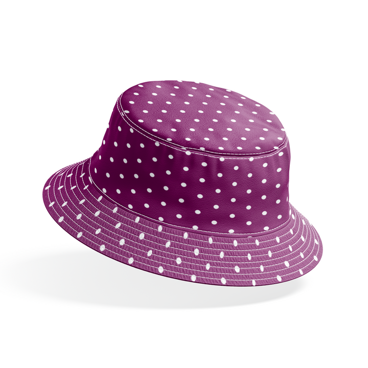 Two white circles on a purple background bucket hat mockup
