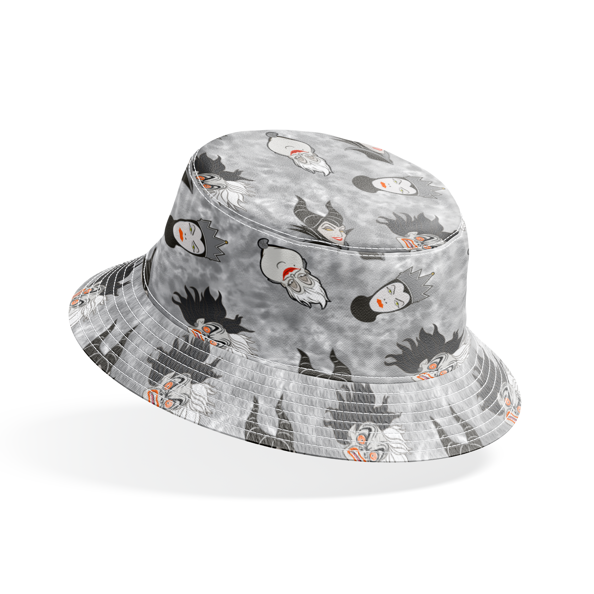 Disney villain pattern on gray background bucket hat mockup