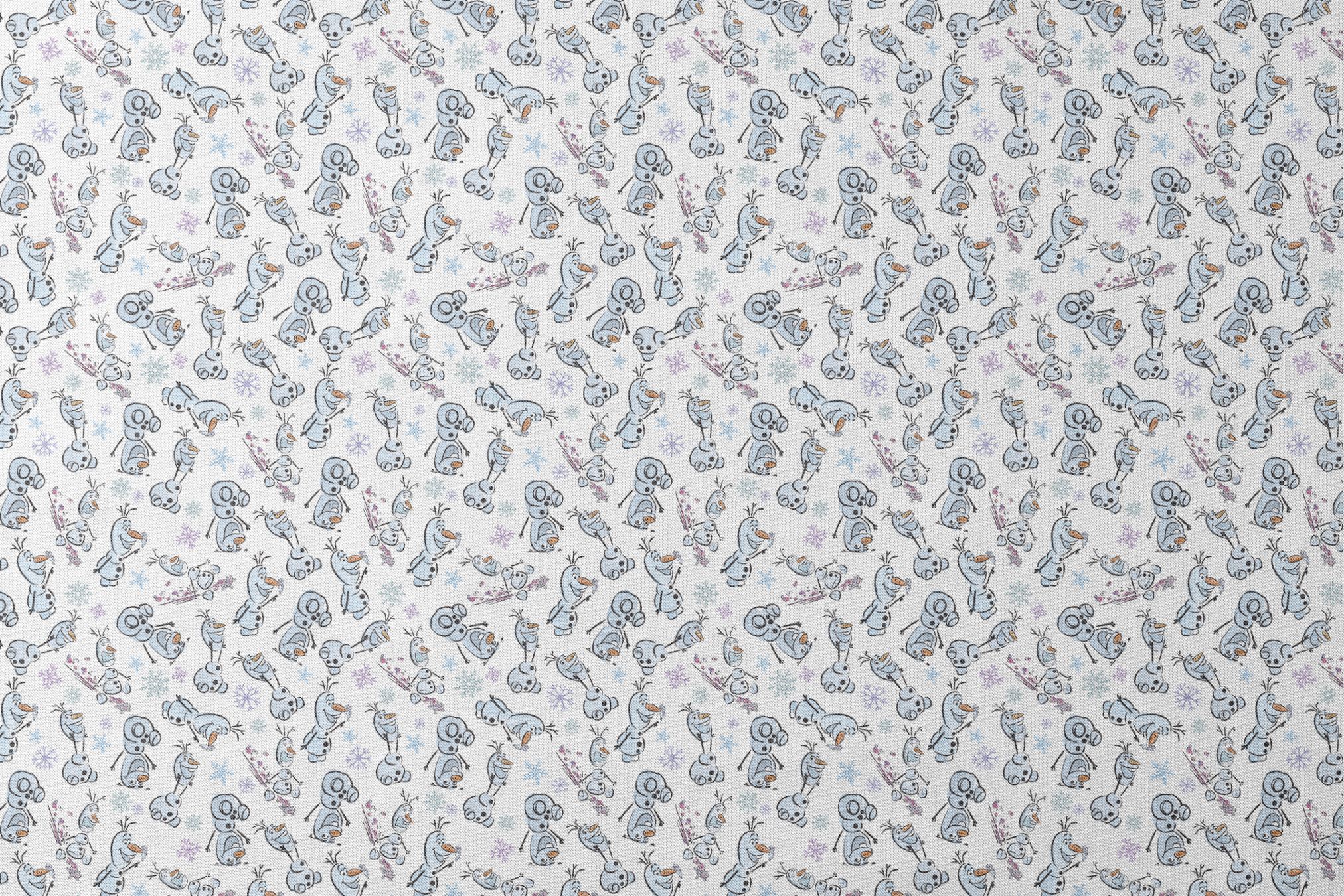 Cartoon snowman characters with carrots noses scattered on light blue background with snowflakes designs flat mockup