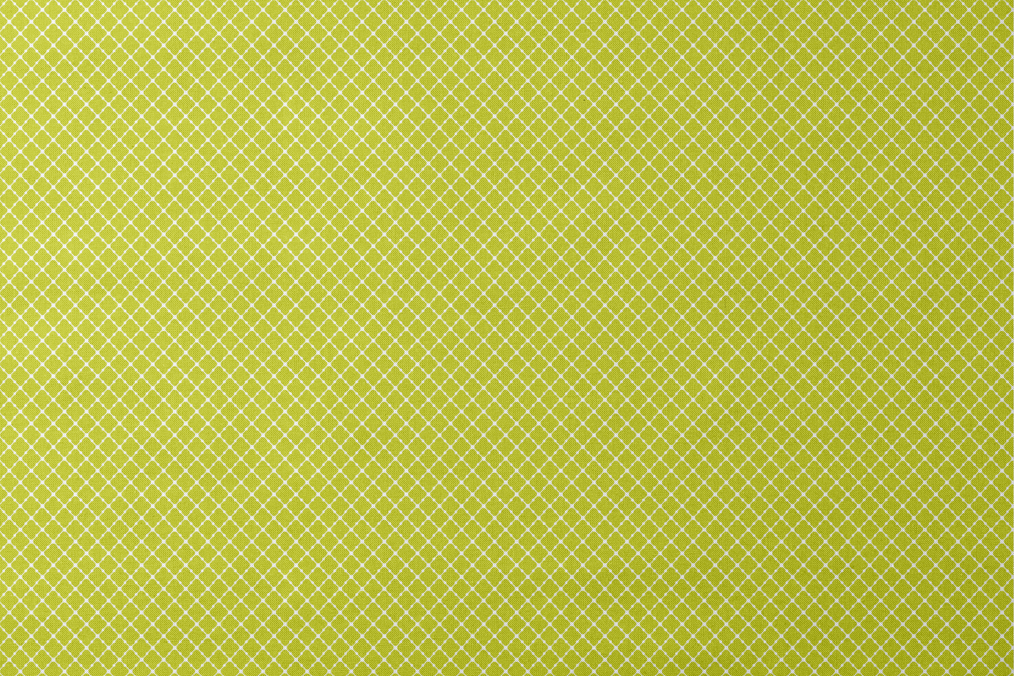 Chartreuse green quatrefoil pattern on white background, forming a geometric lattice design designs flat mockup