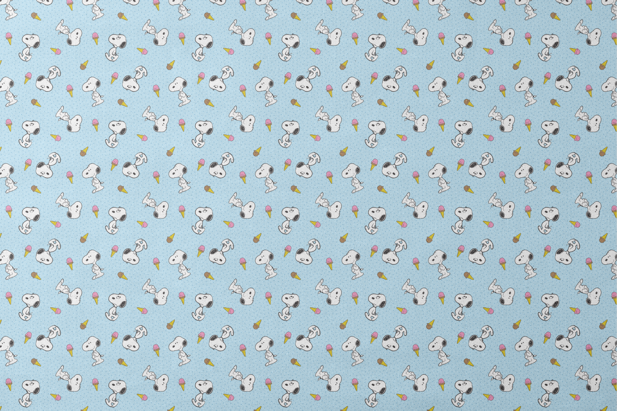 Snoopy pattern on light blue background with ice cream cones and small white dots designs flat mockup