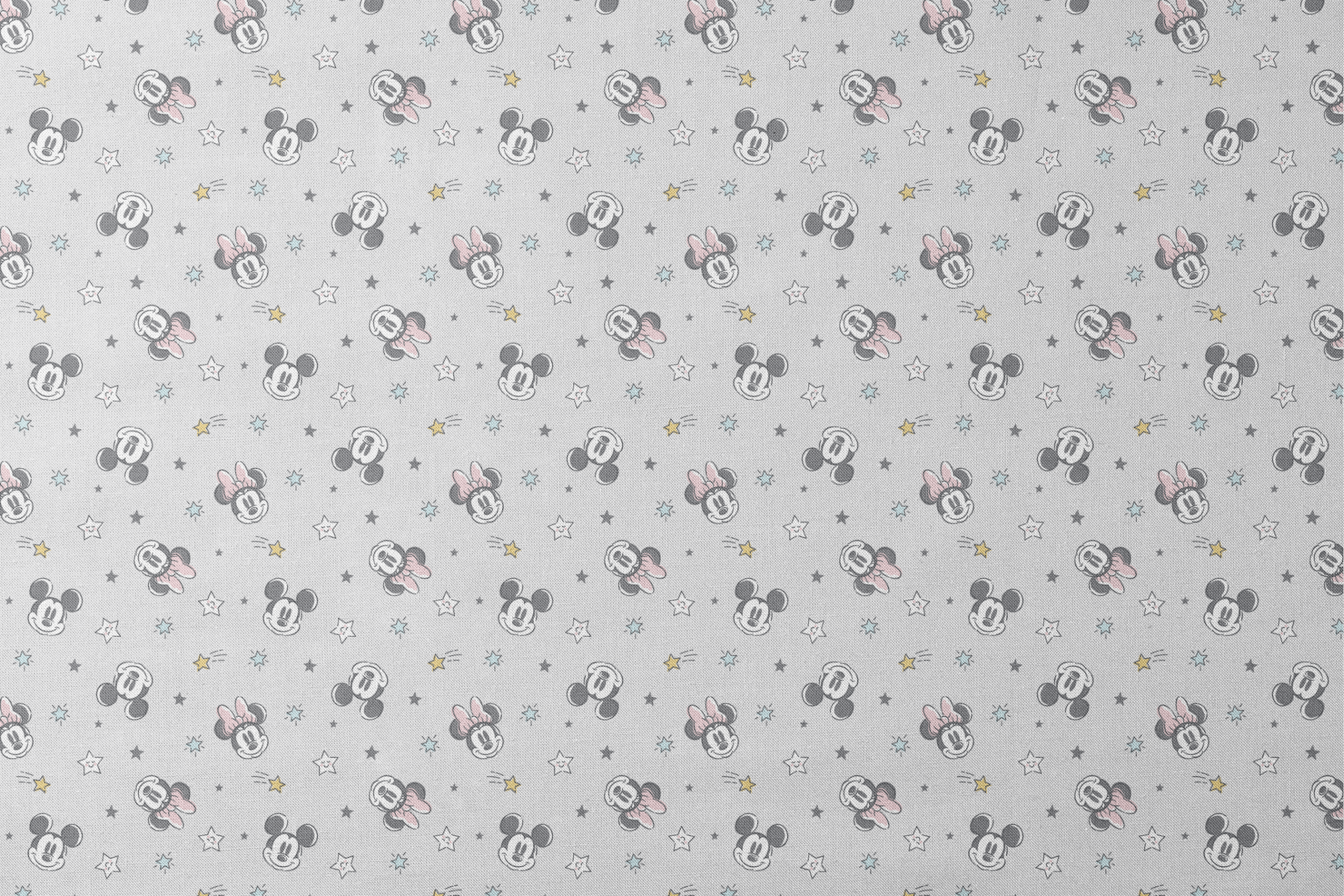 Mickey and Minnie Mouse pattern with stars on light gray background designs flat mockup