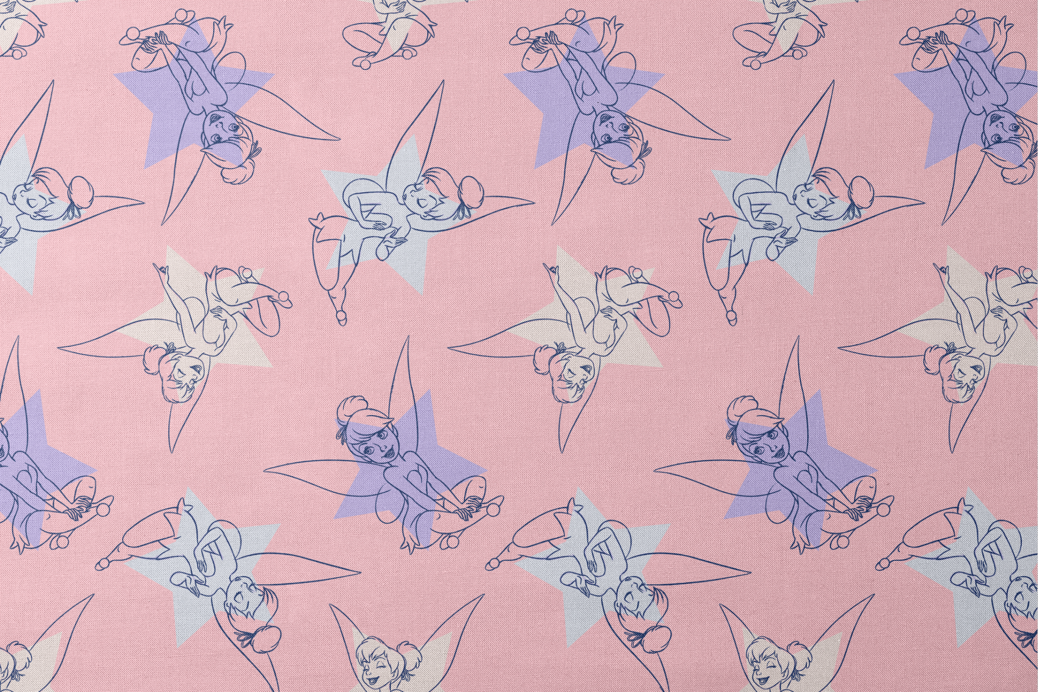 Whimsical Tinker Bells in outlined blue and white style on a soft pink background designs flat mockup