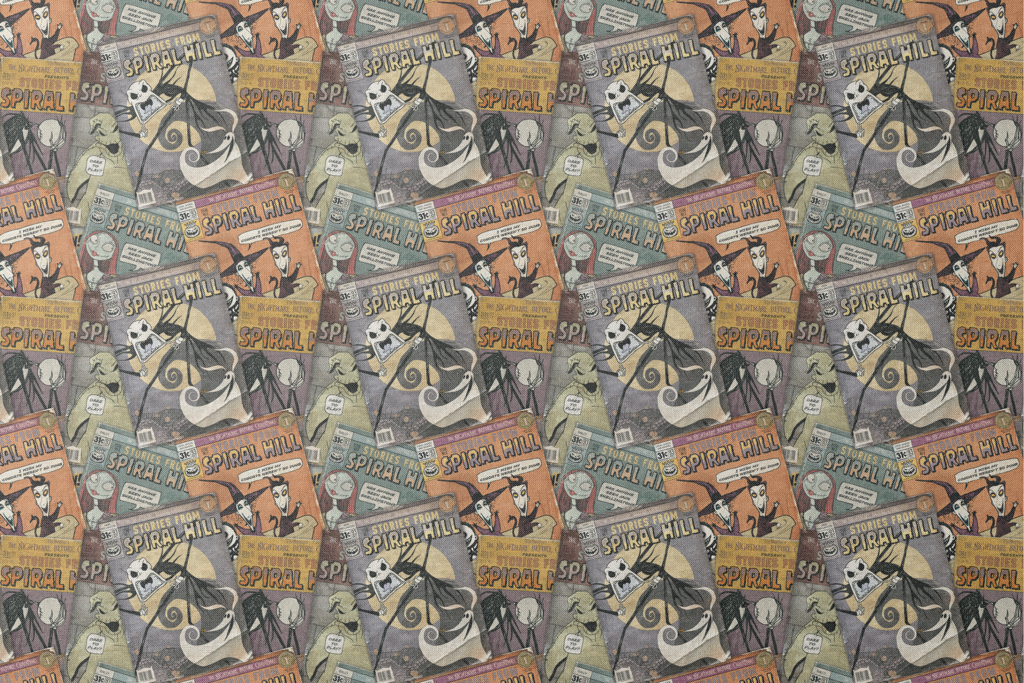 Vintage-style comic books featuring "Stories from Spiral Hill" with spooky skeletal characters on orange and gray covers designs flat mockup