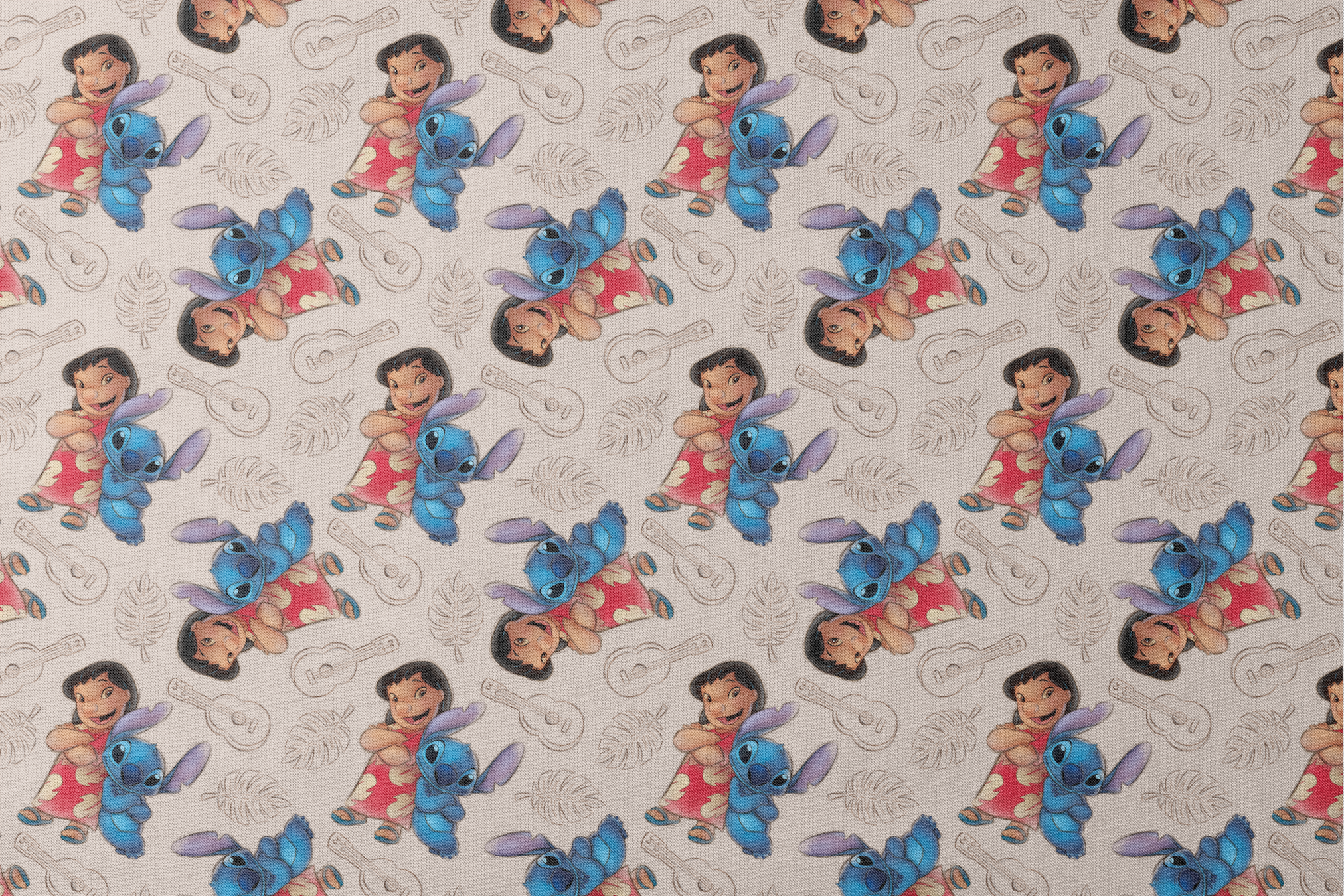 Lilo and Stitch fabric with leaf and guitar pattern background designs flat mockup