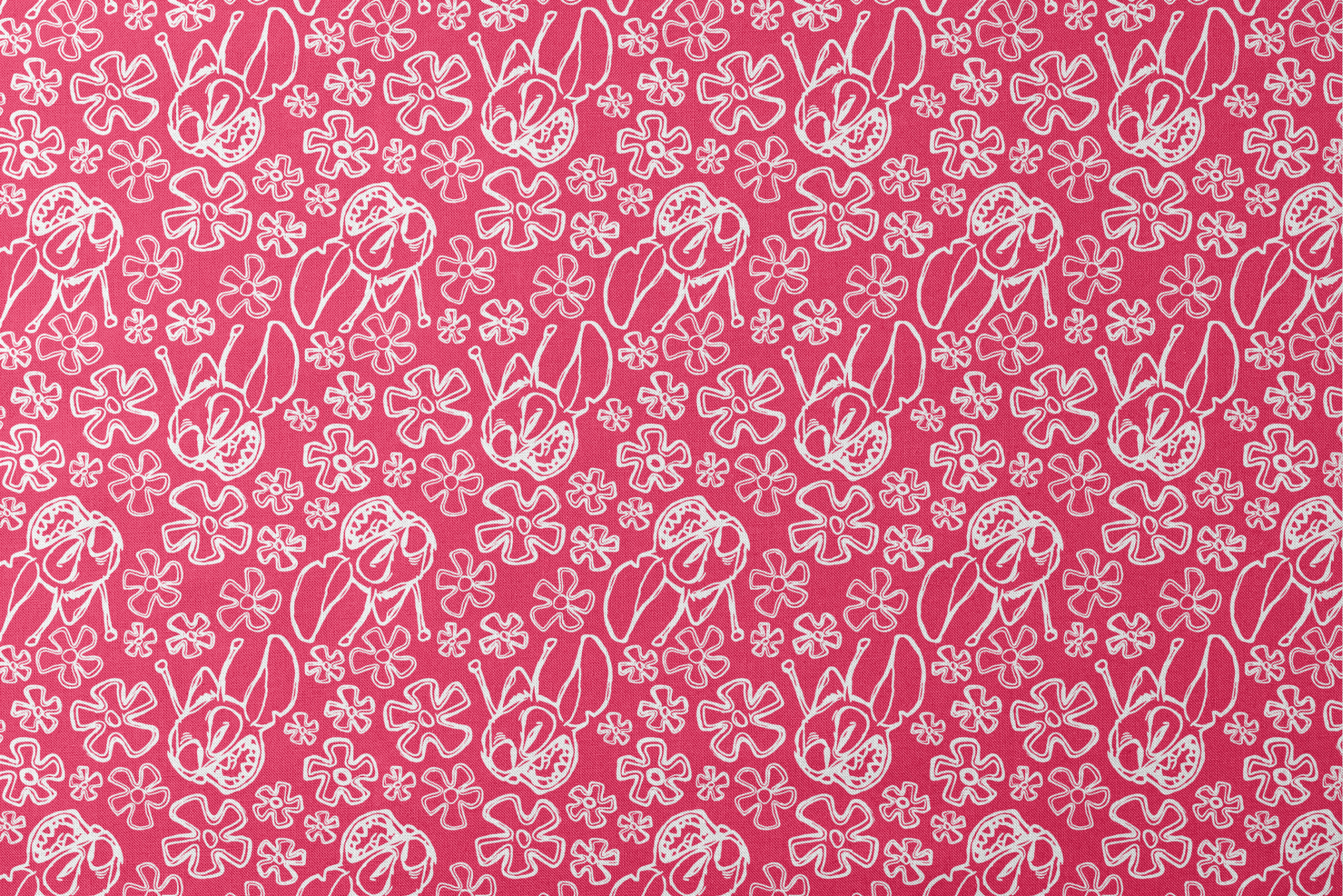 White flower doodles and Disney's Stitch on bright red background, hand-drawn style pattern designs flat mockup