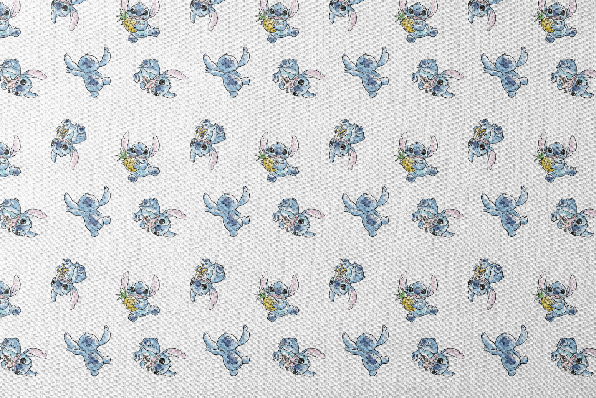 Disney's Stitch in various playful poses, some holding pineapples, on white background designs flat mockup