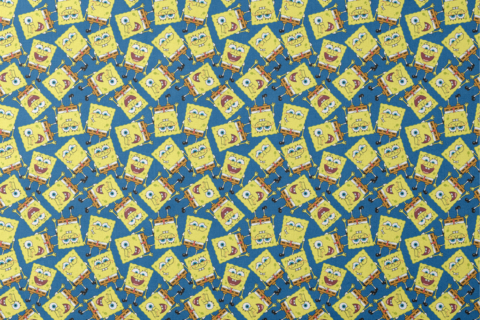 SpongeBob SquarePants pattern featuring various expressions on blue background designs flat mockup