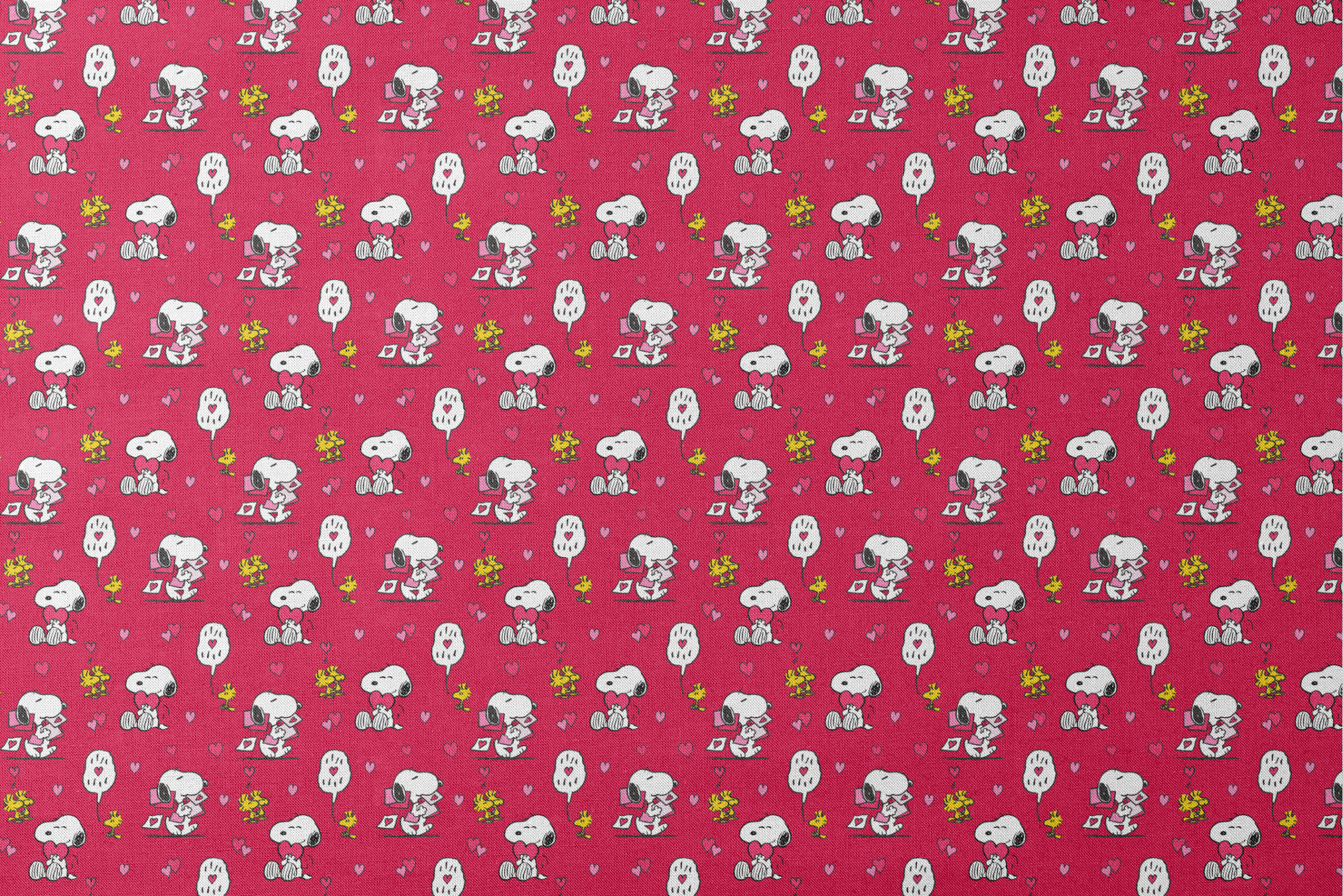 Snoopy and Woodstock pattern with hearts on bright red background, Valentine's theme designs flat mockup