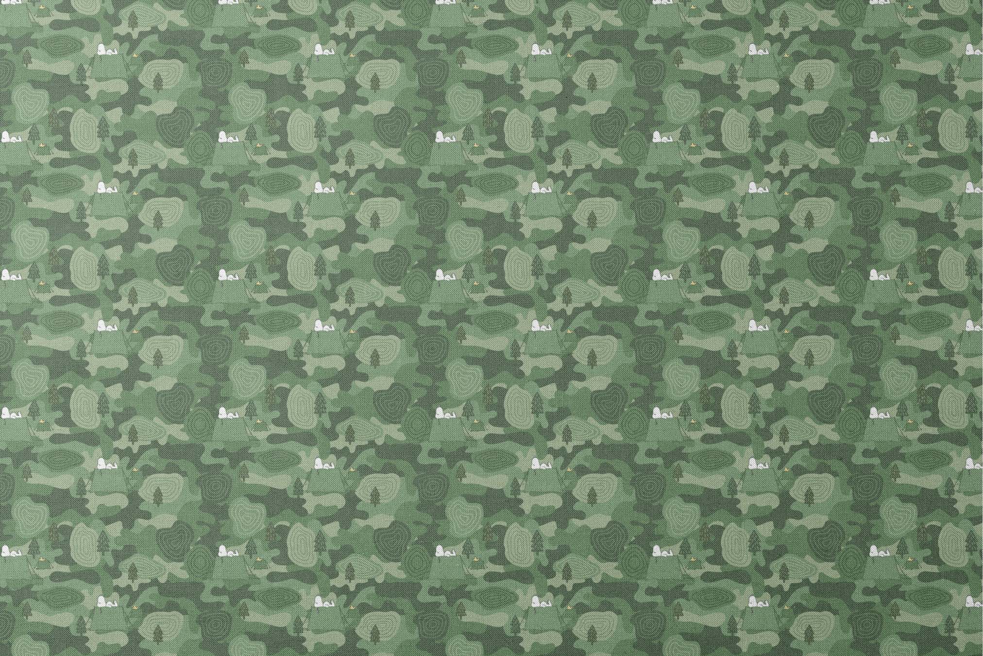 Snoopy camping scene with tents and trees on a green camouflage pattern background designs flat mockup