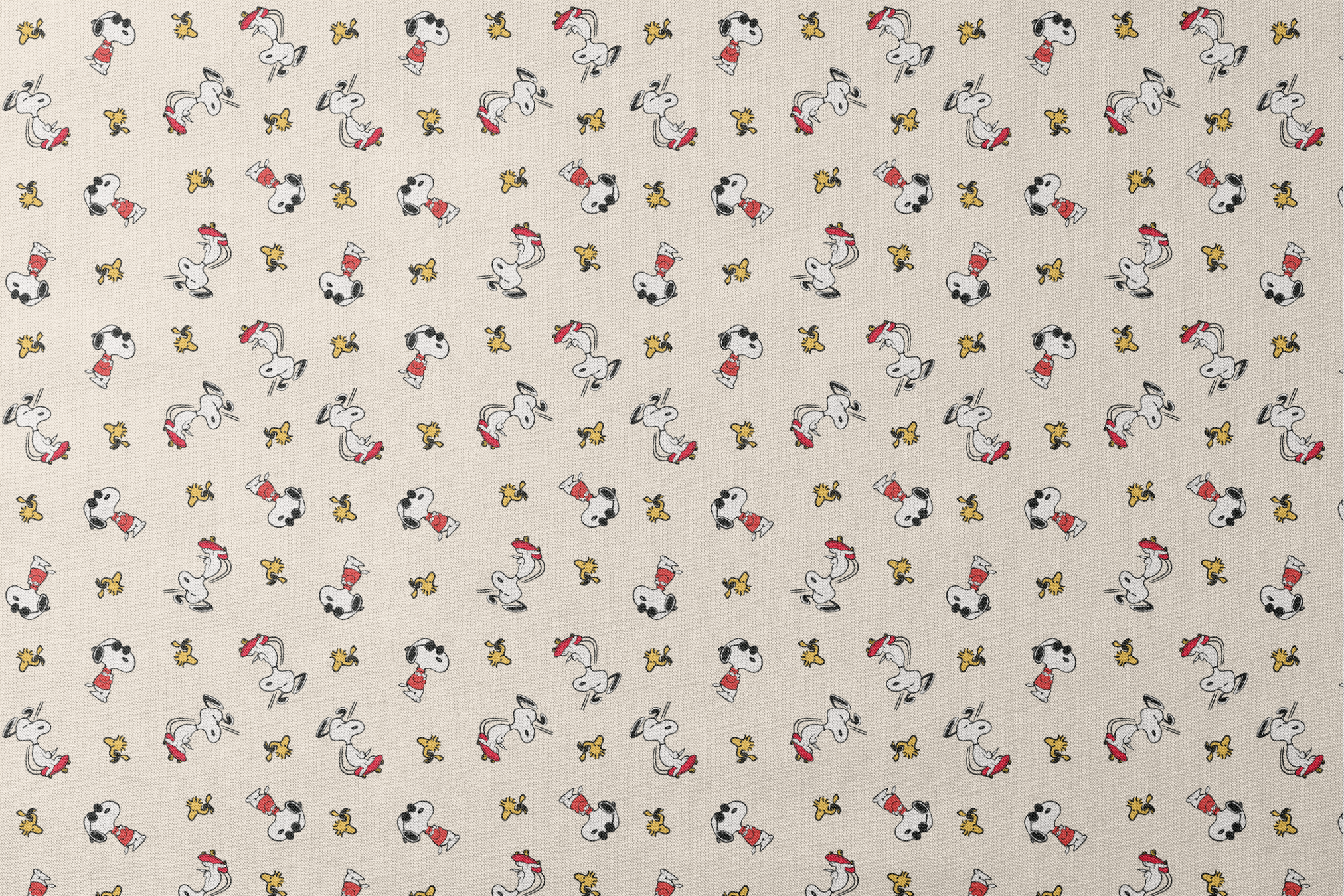 Snoopy and Woodstock on cream background, arranged in pattern designs flat mockup